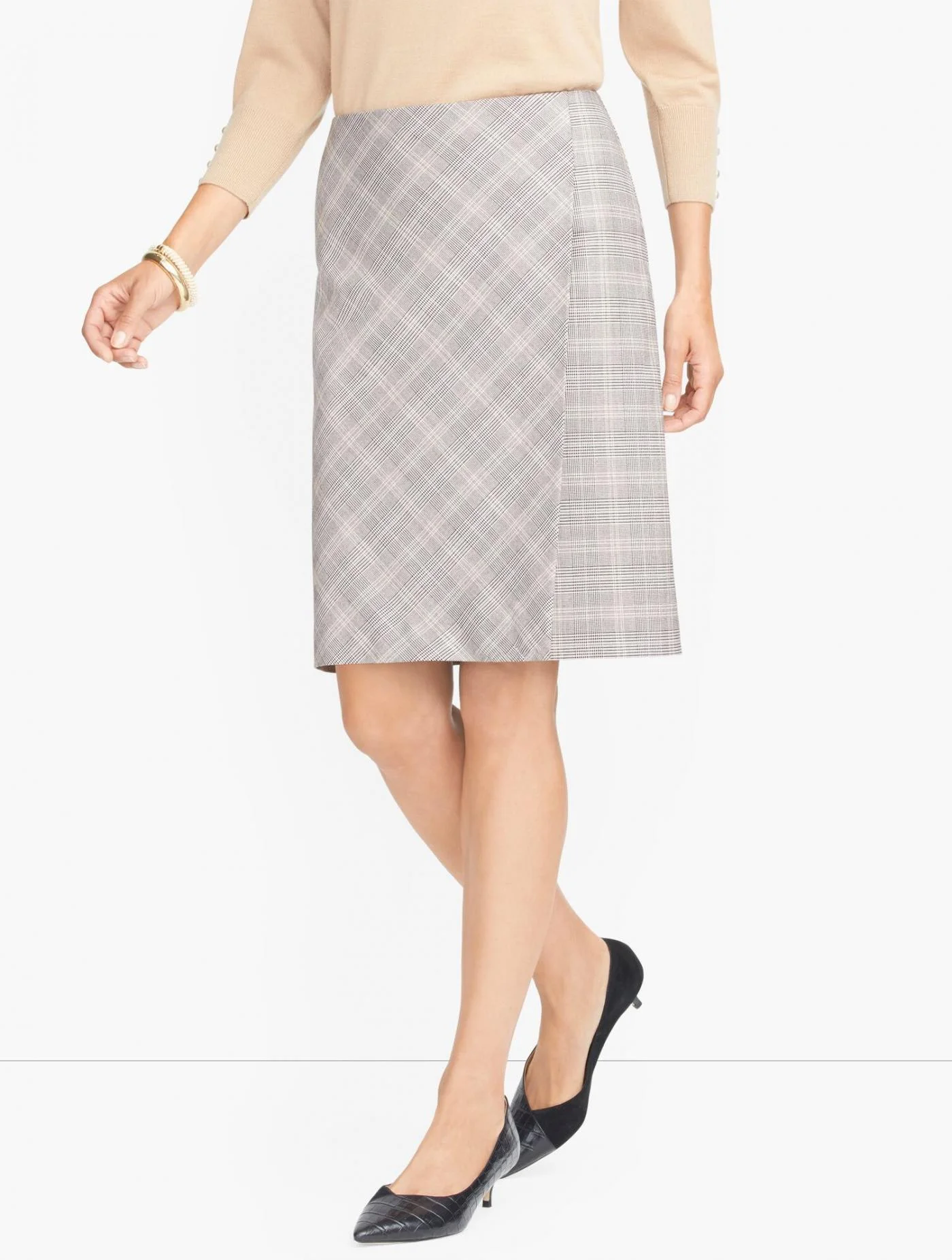 Skirts | Talbots Glen Plaid Pencil Skirt BLACK/WHITE/TAN &#8211; Talbots Womens