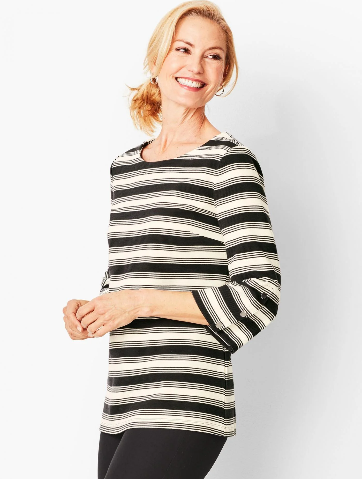 Tees and Knits | Bateau-Neck Knit Top &#8211; Stripe IVORY &#8211; Talbots Womens