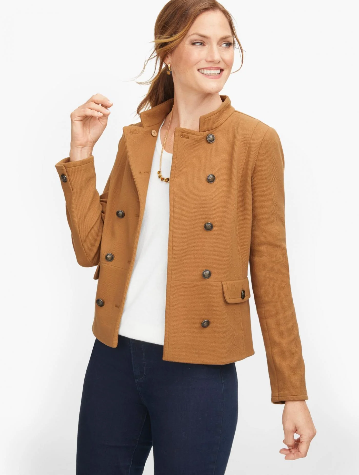 Jackets and Outerwear | Twill Knit Band Jacket CHESTNUT &#8211; Talbots Womens