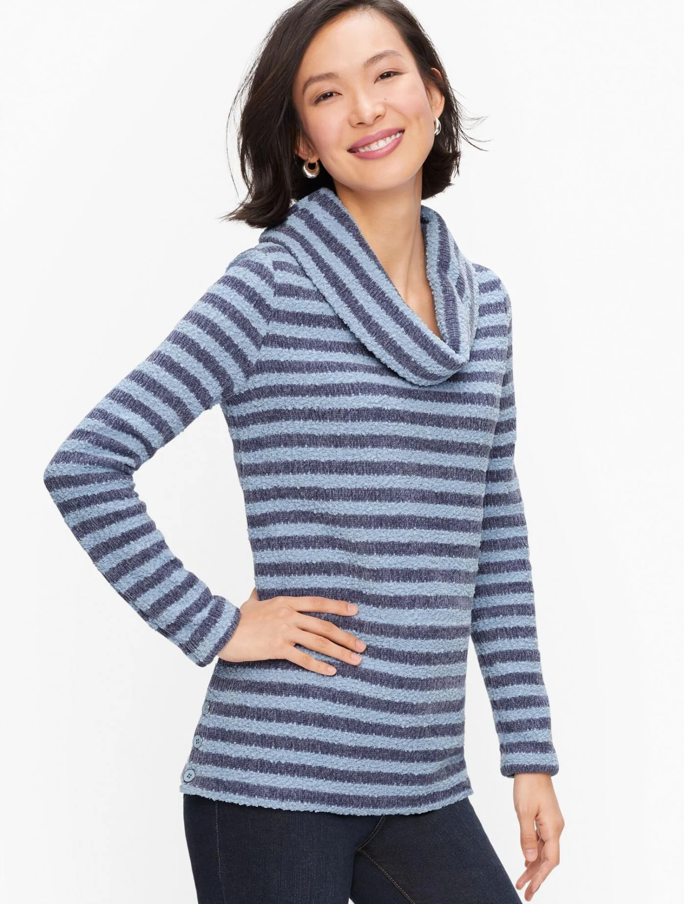 Tees and Knits | Cozy Cowlneck Stripe Tunic BLUE BLOSSOM &#8211; Talbots Womens