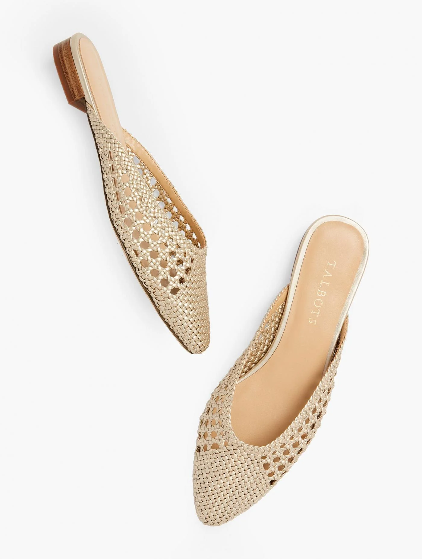 Flats | Edison Woven Mules &#8211; Metallic GOLD &#8211; Talbots Womens