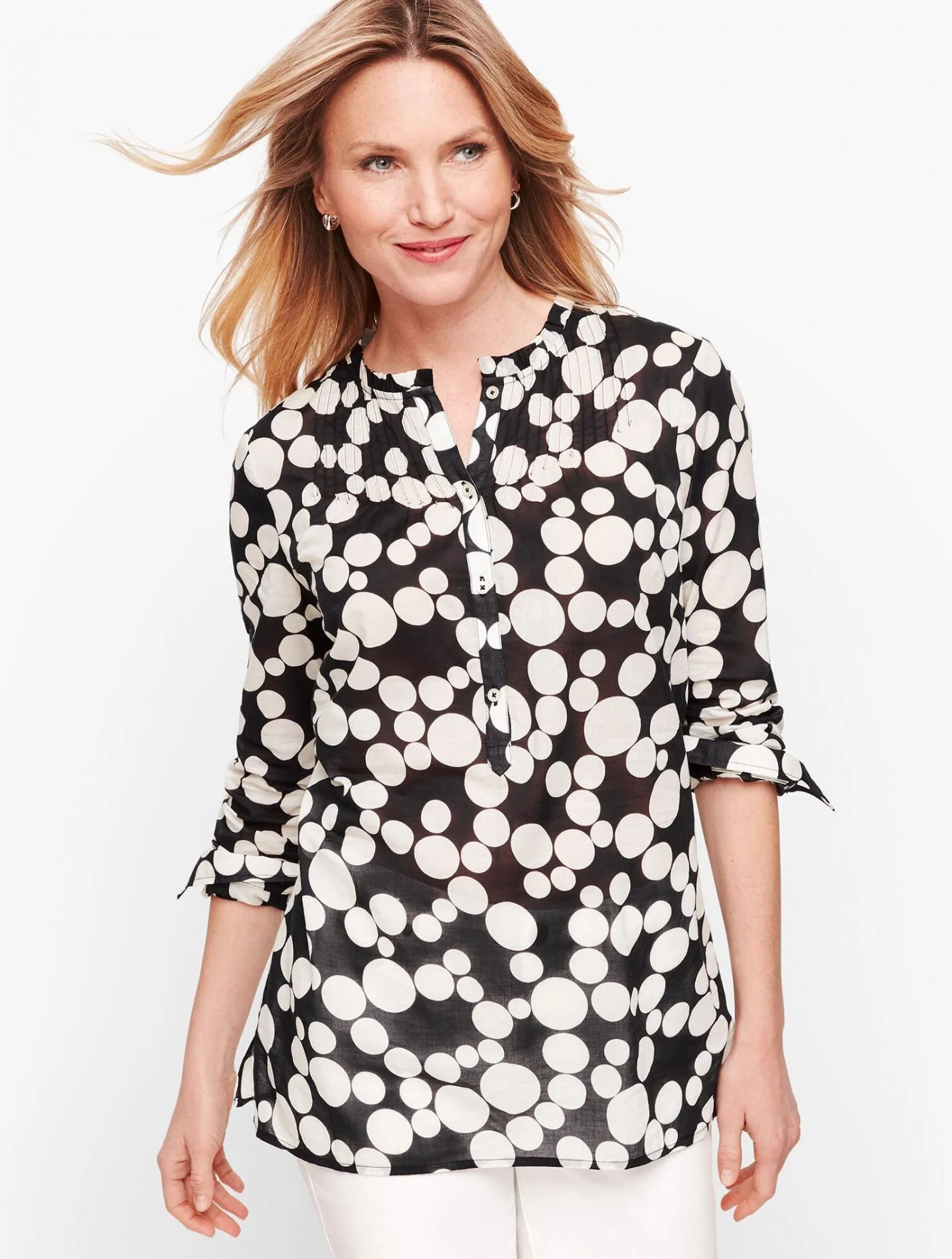 Blouses and Shirts | Pintuck Voile Top &#8211; Pop Dot BLACK/IVORY &#8211; Talbots Womens