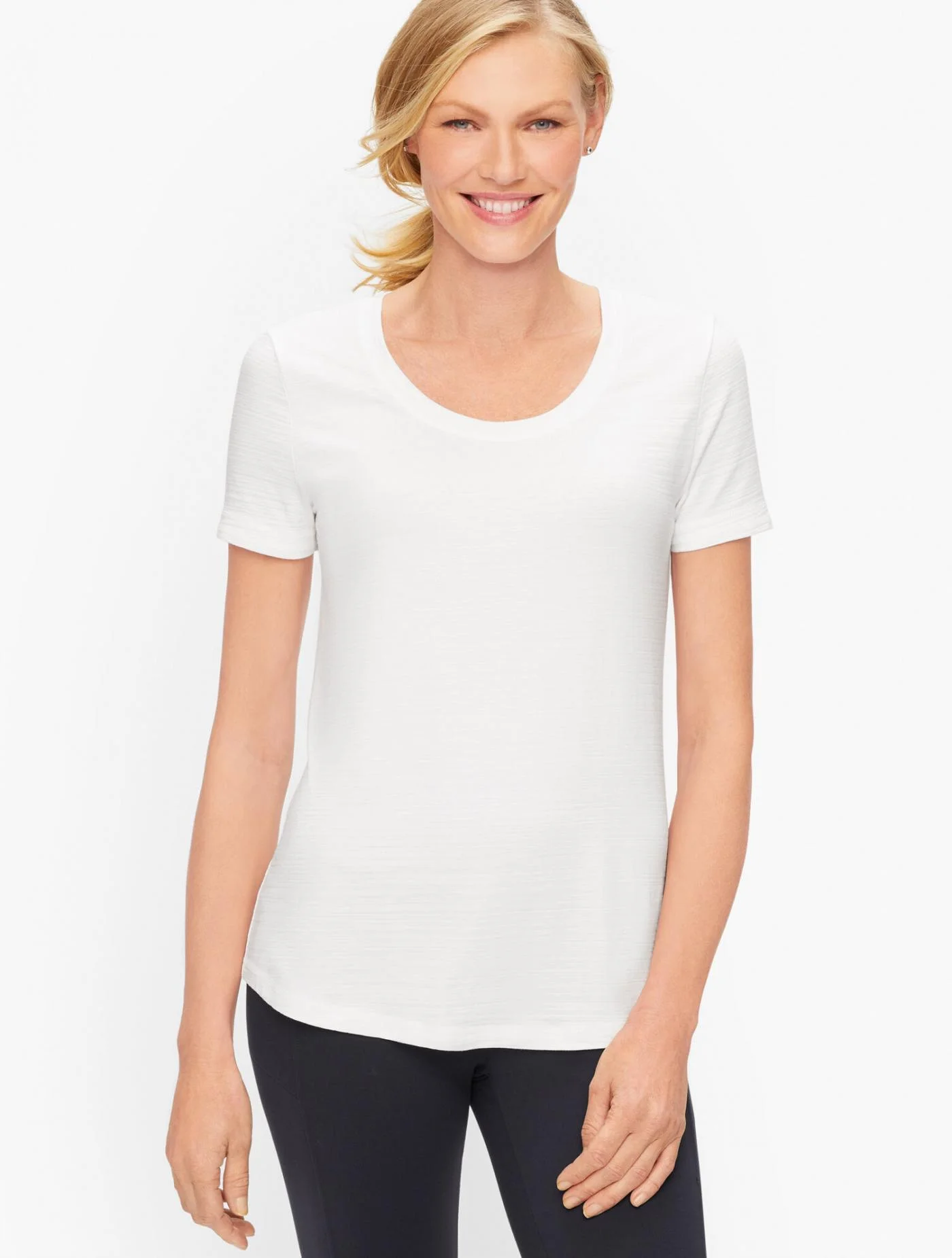 Tees and Knits | Cotton Blend Jersey Tee &#8211; Solid TALBOTS WHITE &#8211; Talbots Womens