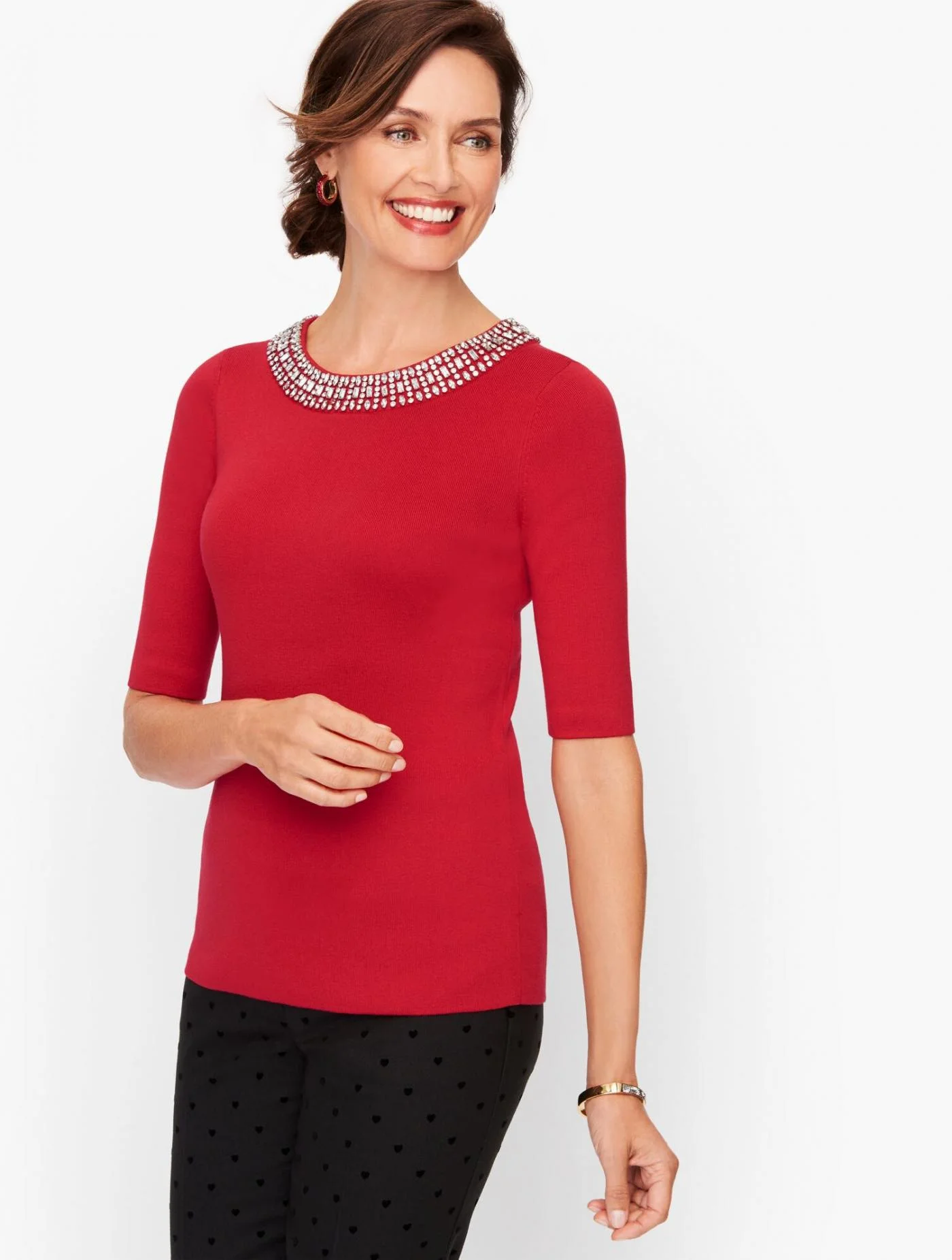 Sweaters | Embellished Cotton Blend Sweater RED POP &#8211; Talbots Womens