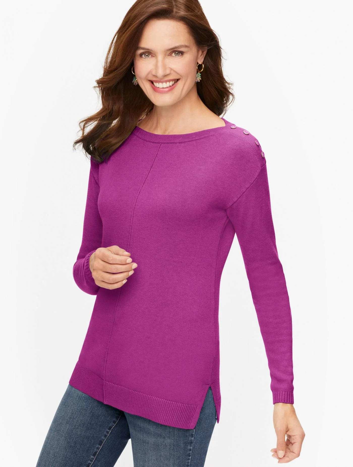 Sweaters | Button Shoulder Sweater PURPLE ORCHID &#8211; Talbots Womens