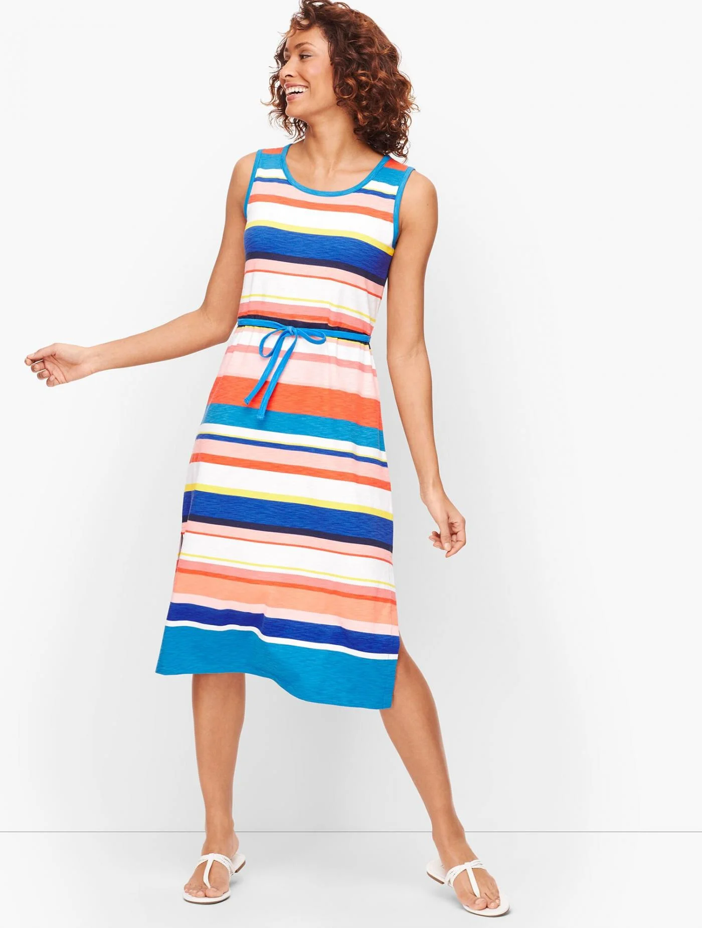 Dresses | Belted Stripe Midi Dress PACIFIC BLUE &#8211; Talbots Womens