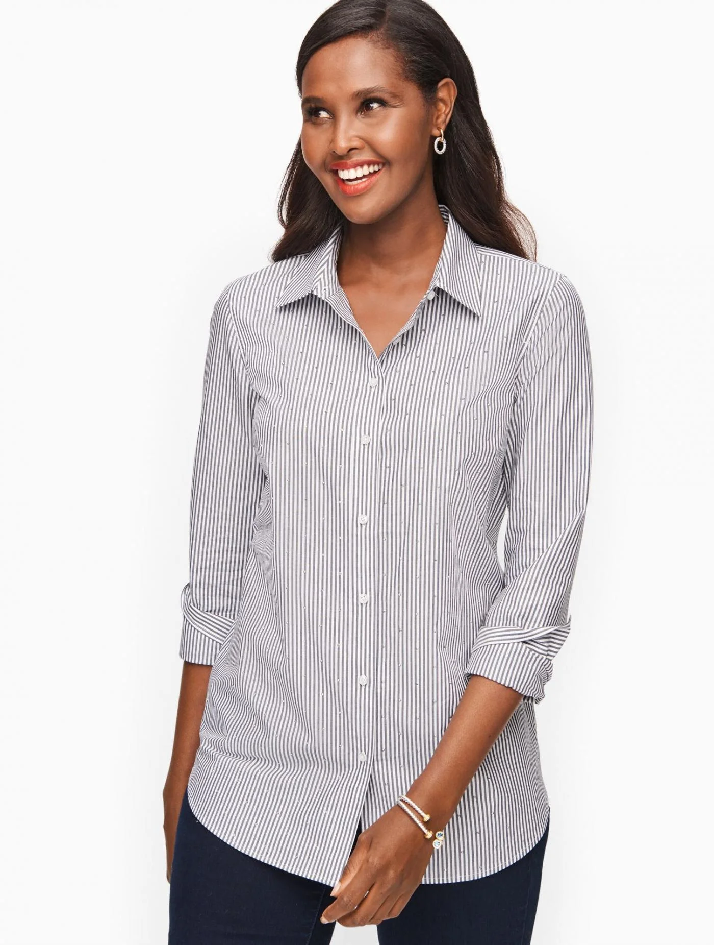 Blouses and Shirts | Sparkle Stripe Button Front Shirt SPARKLE STRIPE &#8211; Talbots Womens