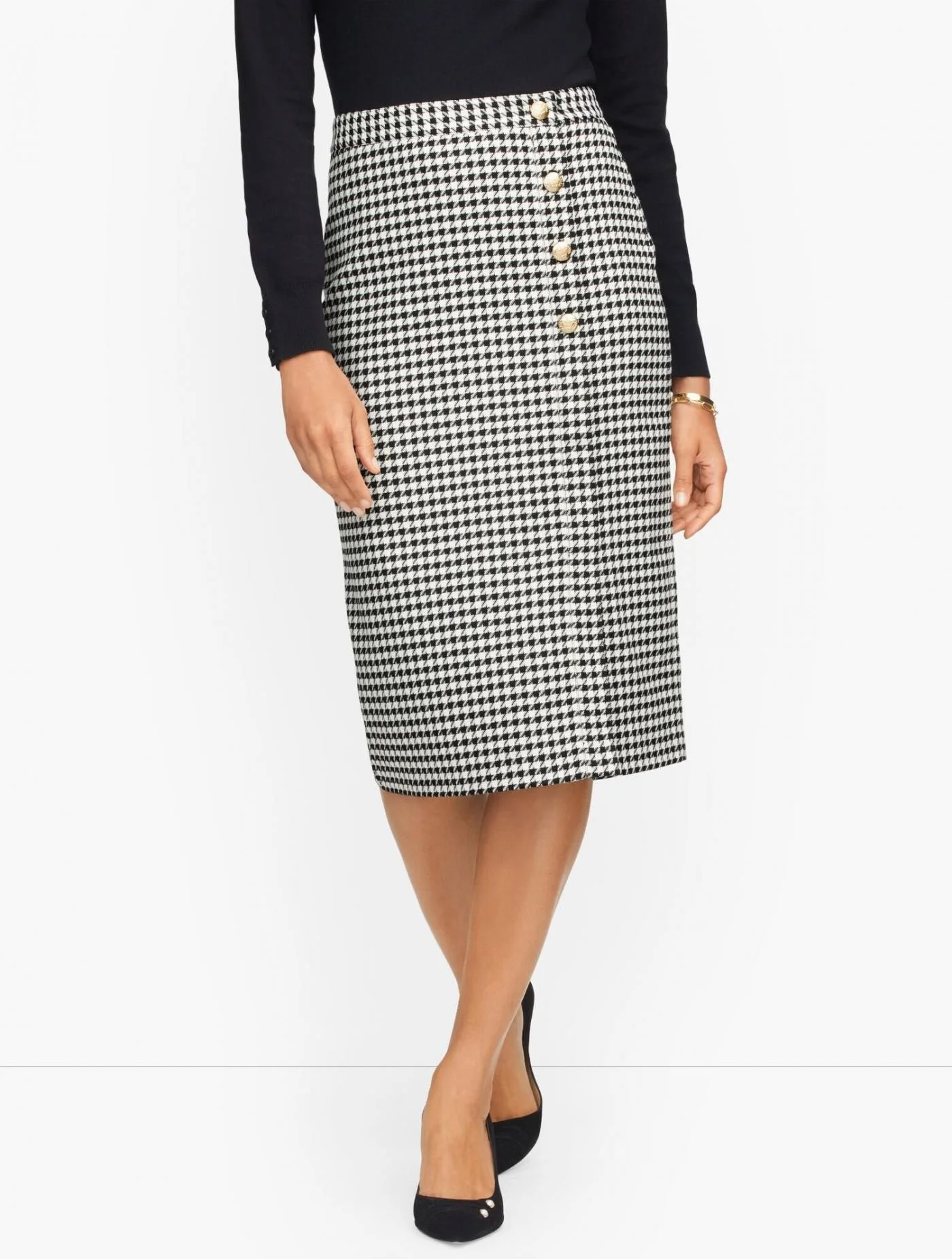 Skirts | Houndstooth Wrap Pencil Skirt IVORY/BLACK &#8211; Talbots Womens