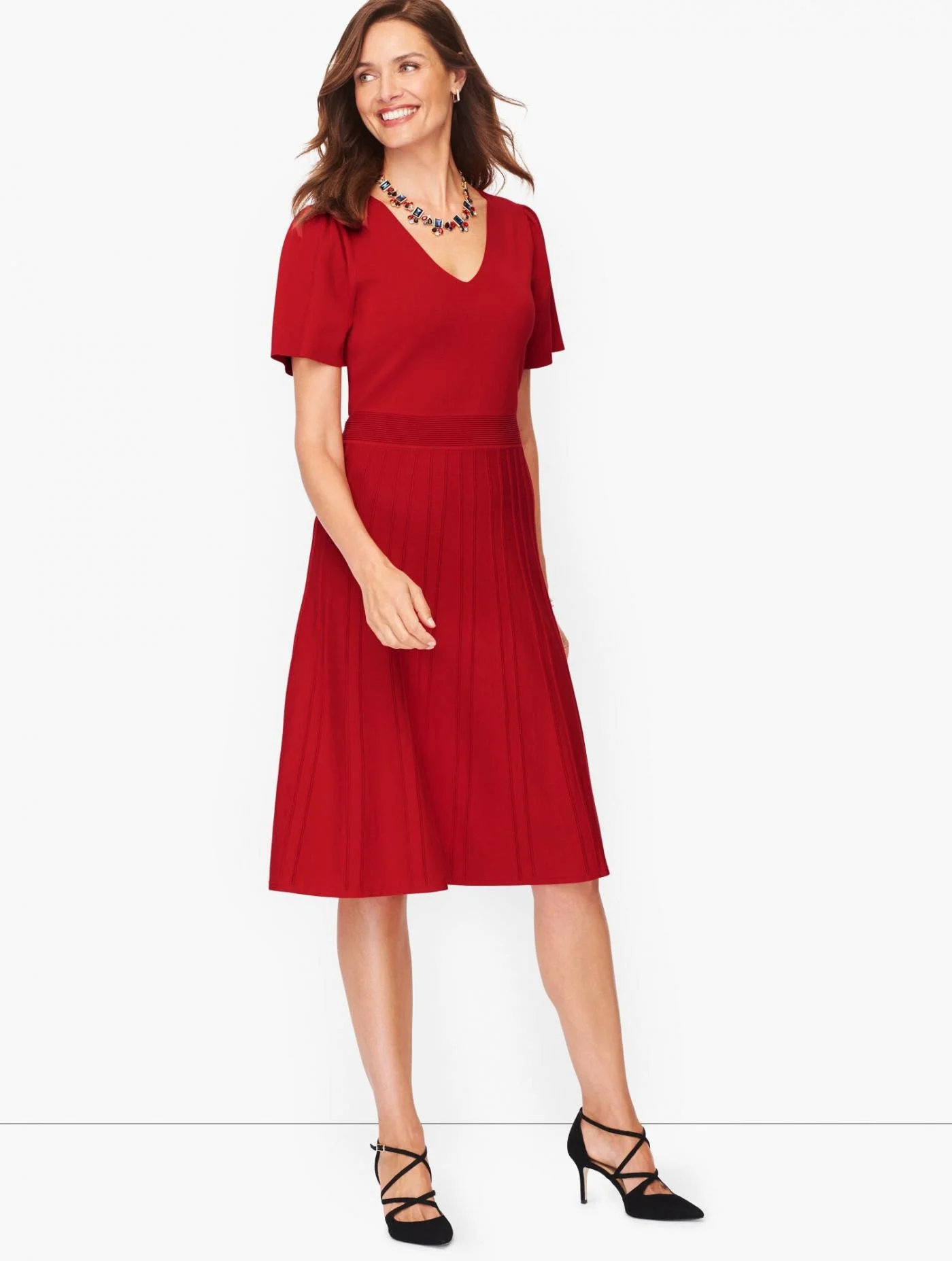 Dresses | Flutter Sleeve Fit &amp; Flare Dress RED POP &#8211; Talbots Womens