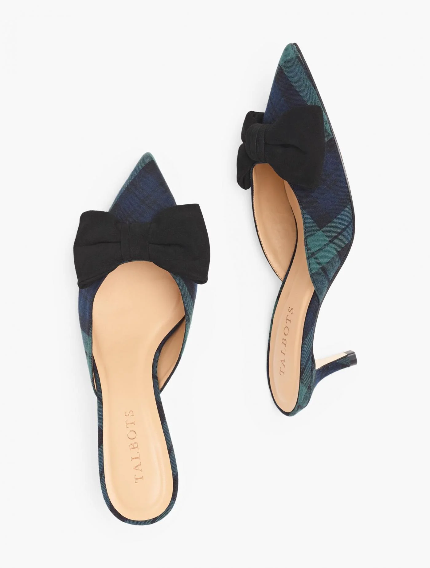 Heels | Erica Bow Detail Black Watch Mules HERITAGE GREEN MULTI &#8211; Talbots Womens