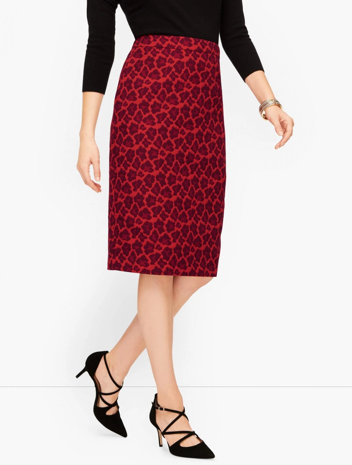 Skirts | Jacquard Animal Print Pencil Skirt RED POP/BLACK &#8211; Talbots Womens