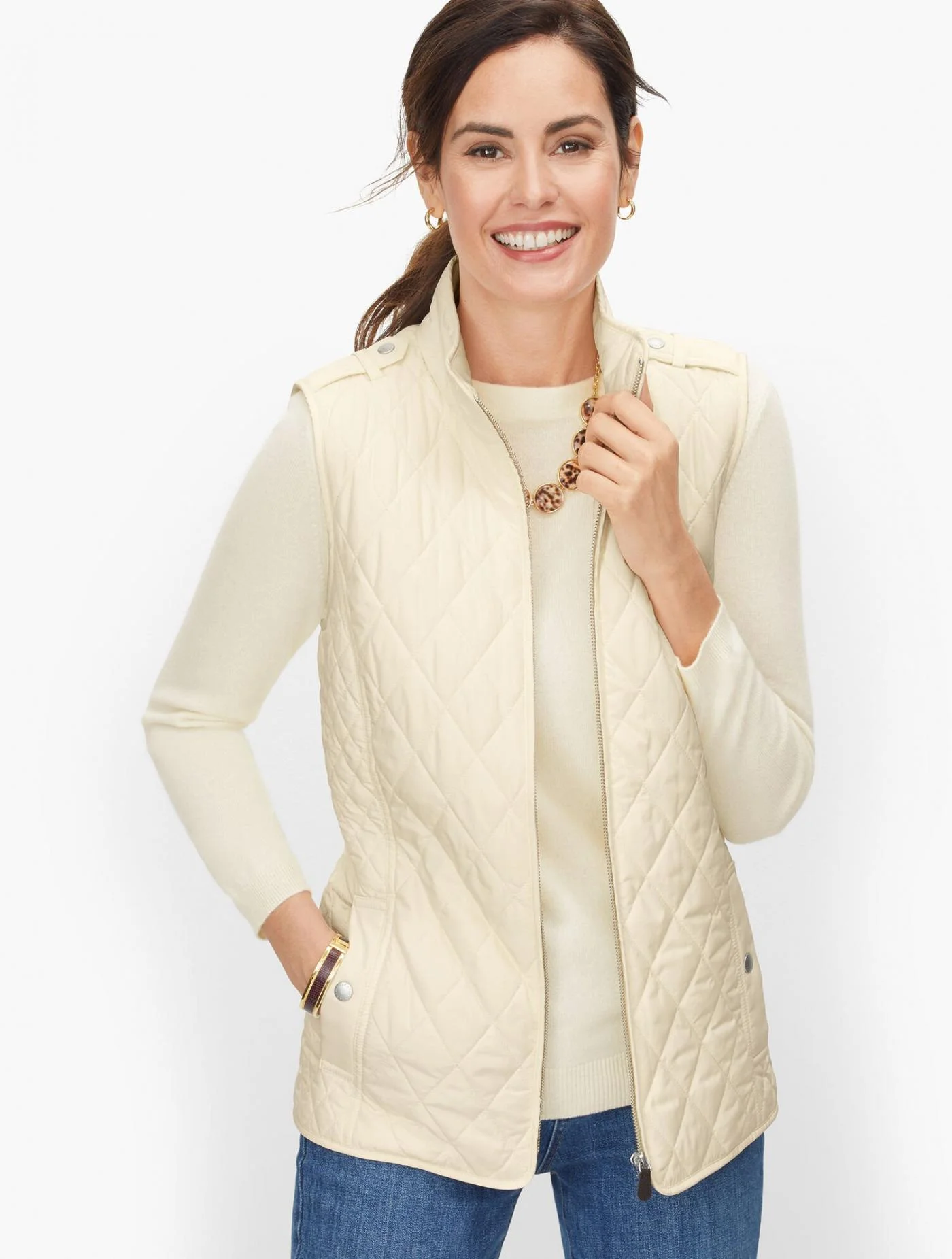 Jackets and Outerwear | Diamond Quilted Vest IVORY &#8211; Talbots Womens