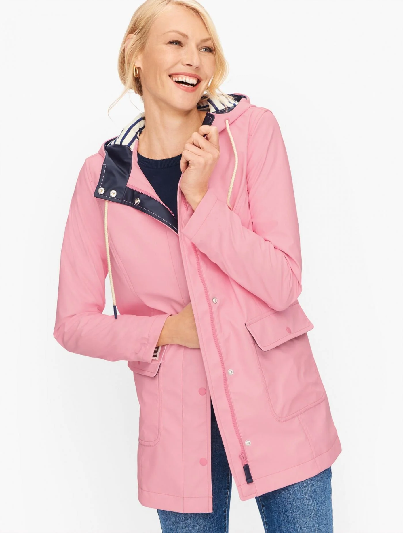 Jackets and Outerwear | Classic Hooded Rain Jacket ORCHID PETAL &#8211; Talbots Womens