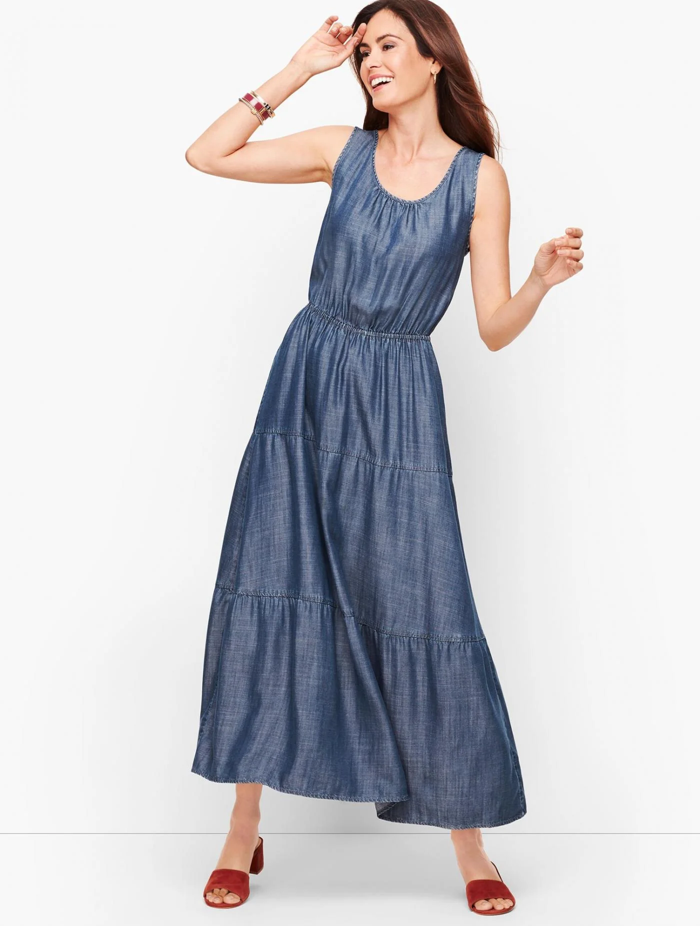 Dresses | TENCEL&trade; Tiered Maxi Dress MARINA BLUE WASH &#8211; Talbots Womens