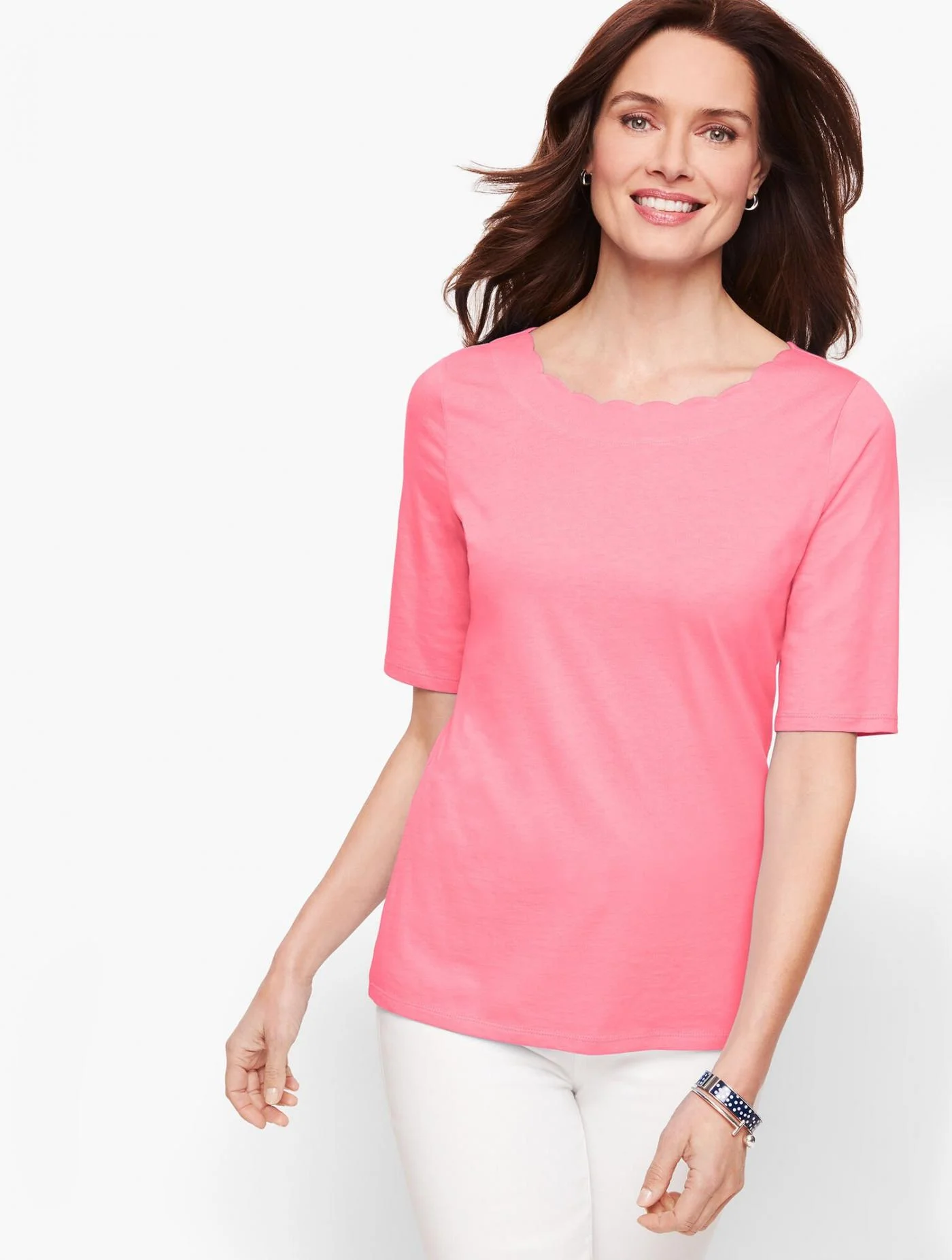 Tees and Knits | Scallop Tee FLAMINGO PINK &#8211; Talbots Womens