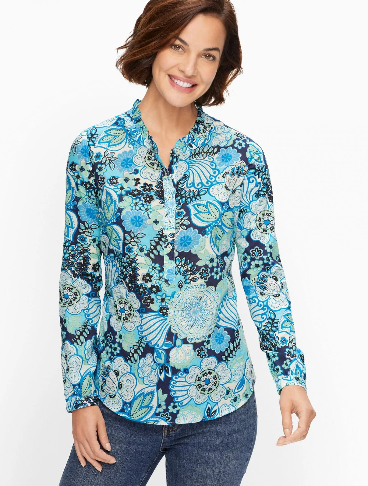 Blouses and Shirts | Cotton Feminine Popover &#8211; Paisley INDIA INK &#8211; Talbots Womens