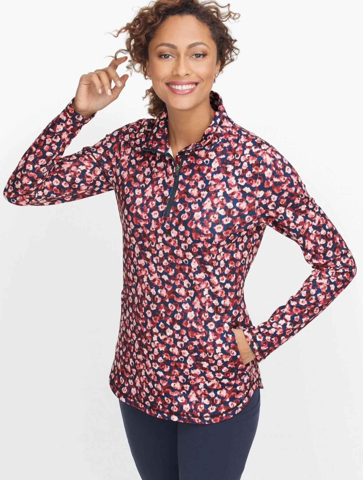 Tees and Knits | On the Move Floral Half Zip Top SHIRAZ MULTI &#8211; Talbots Womens