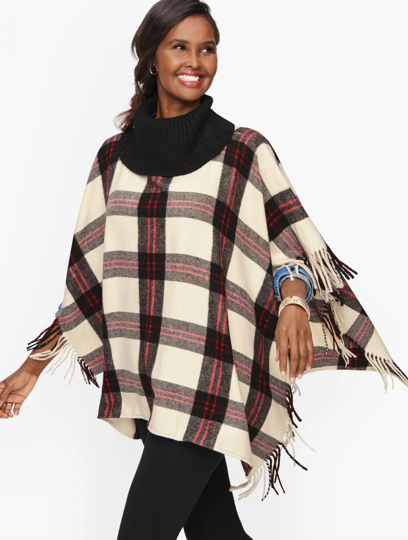 Sweaters | Cowlneck Plaid Poncho IVORY MULTI &#8211; Talbots Womens