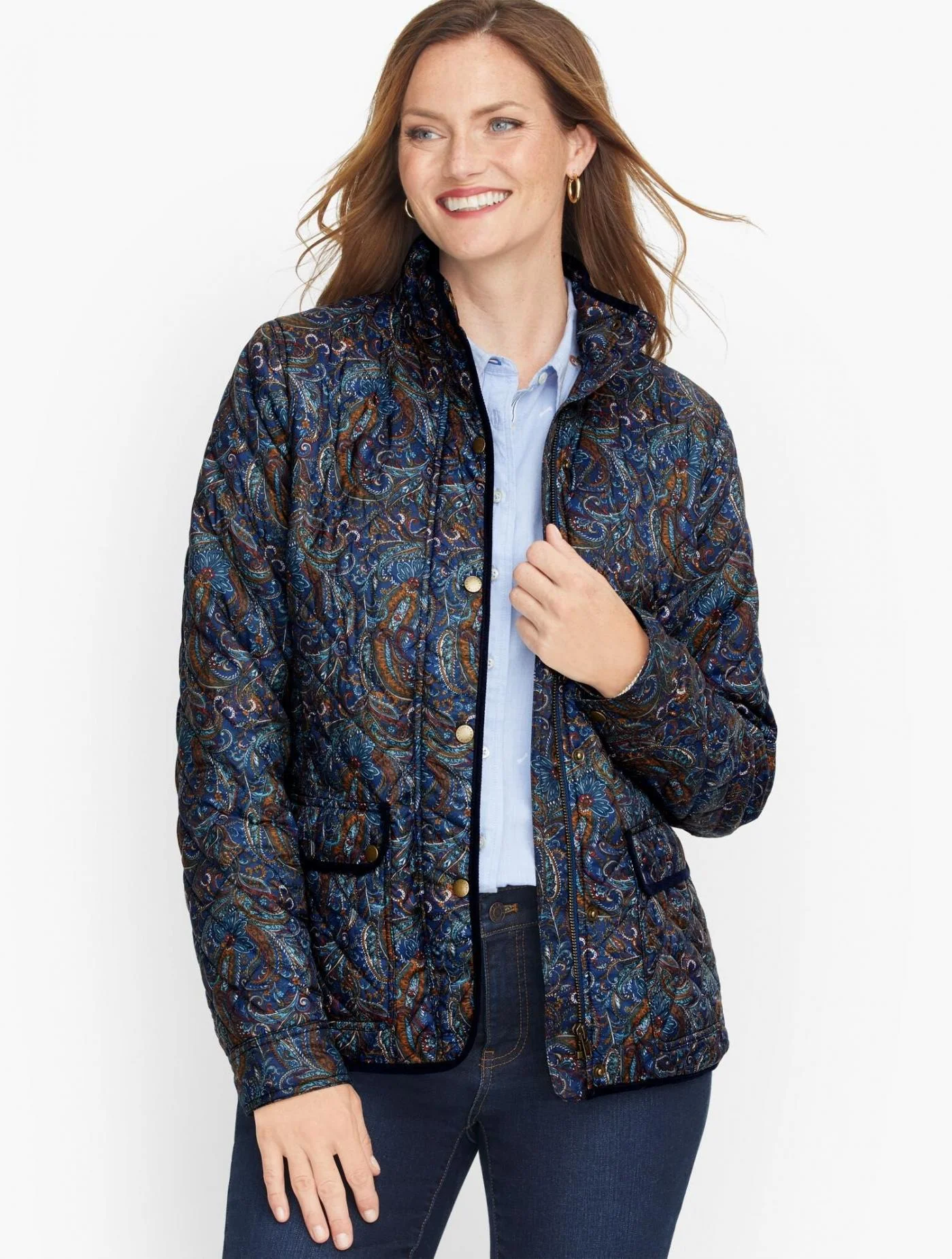 Jackets and Outerwear | Paisley Quilted Jacket INDIA INK MULTI &#8211; Talbots Womens