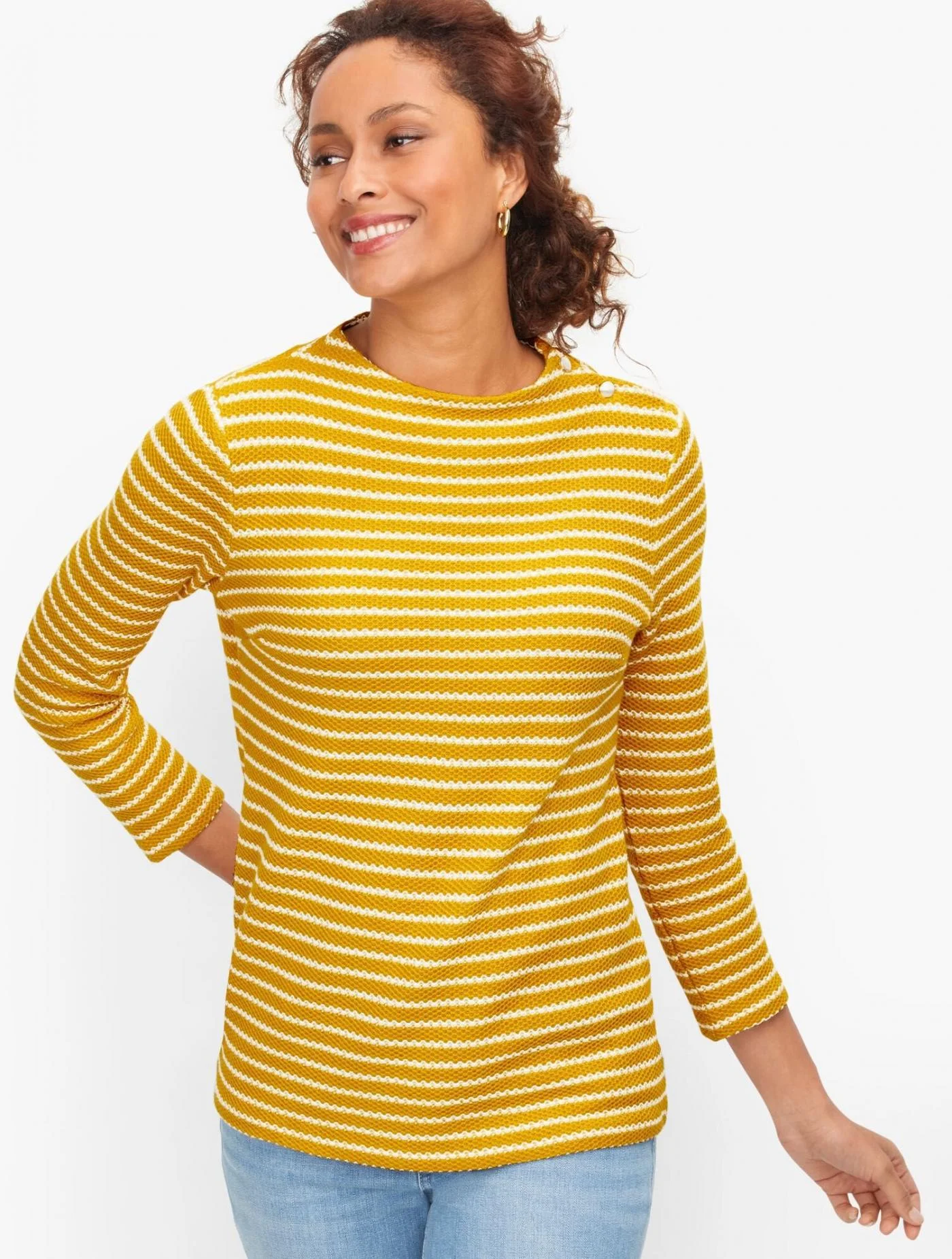 Tees and Knits | Textured Stripe Funnel Neck Tee HARVEST SUN/IVORY &#8211; Talbots Womens