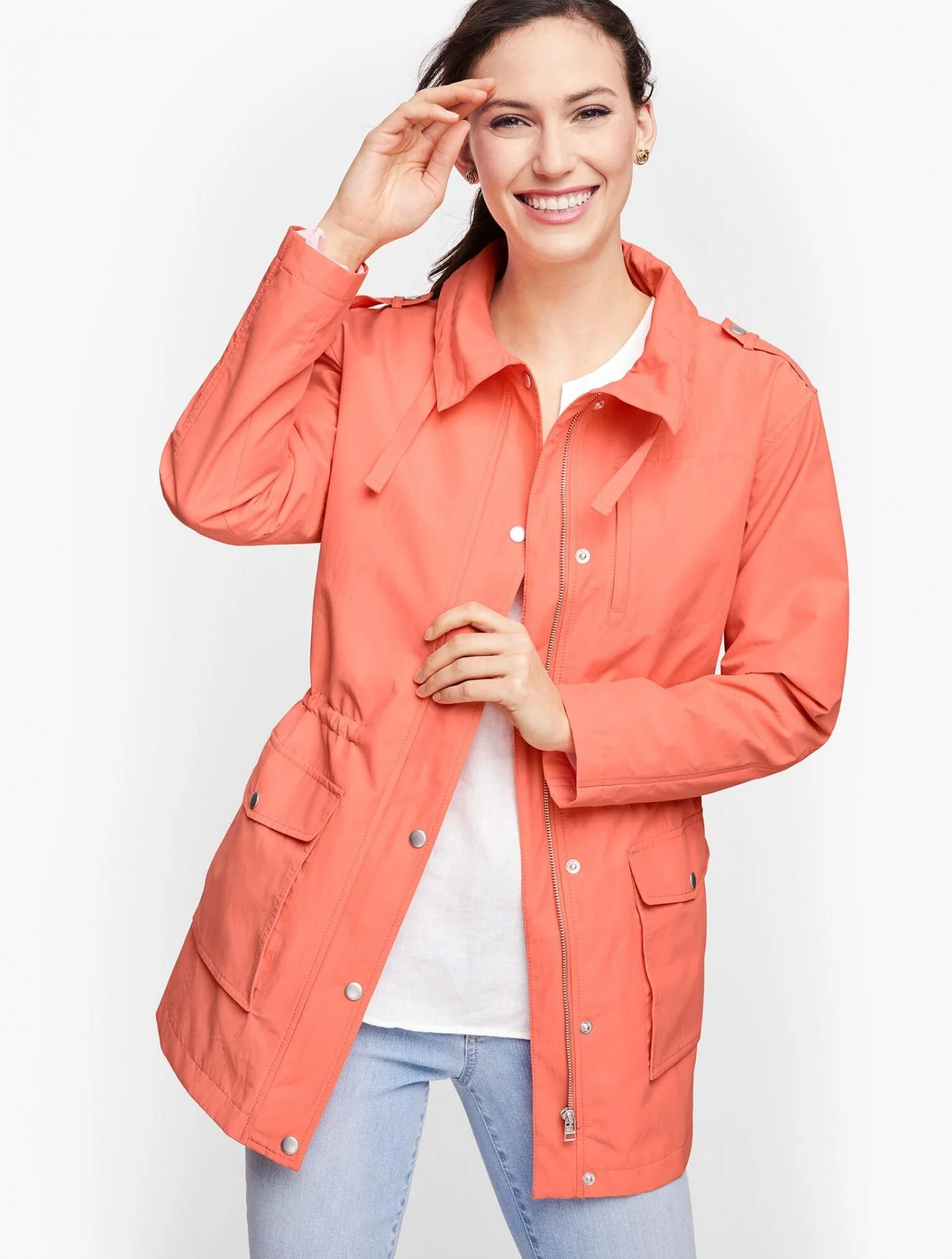 Jackets and Outerwear | Water Resistant Cotton Anorak SUNLIT CORAL &#8211; Talbots Womens