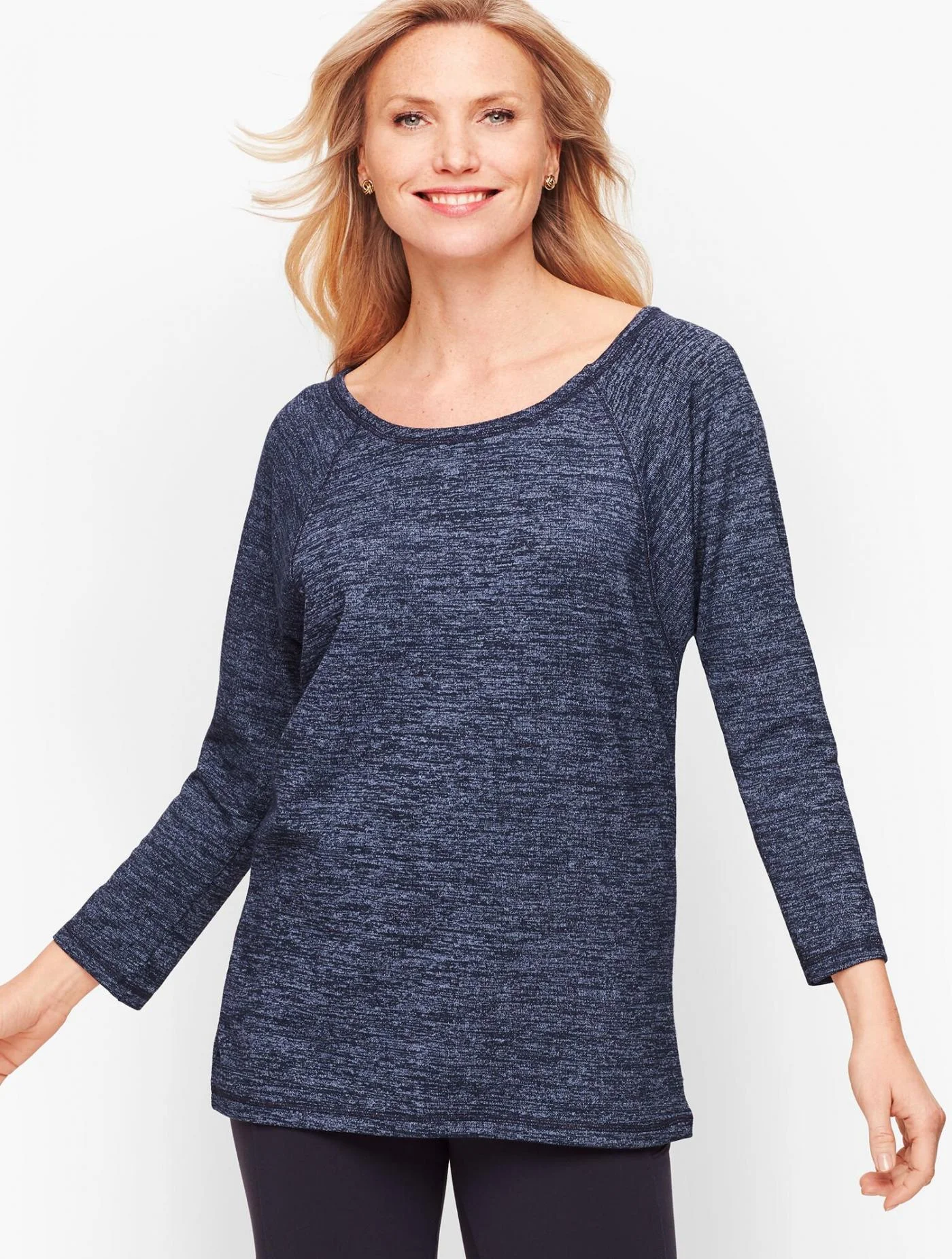 Tees and Knits | Twist Back Heathered Pullover CHAMBRAY HEATHER &#8211; Talbots Womens