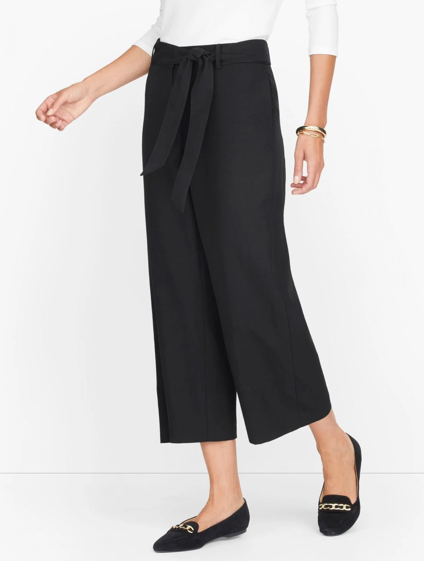 Pants | Tie Waist Wide Leg Crops &#8211; Tencel BLACK &#8211; Talbots Womens