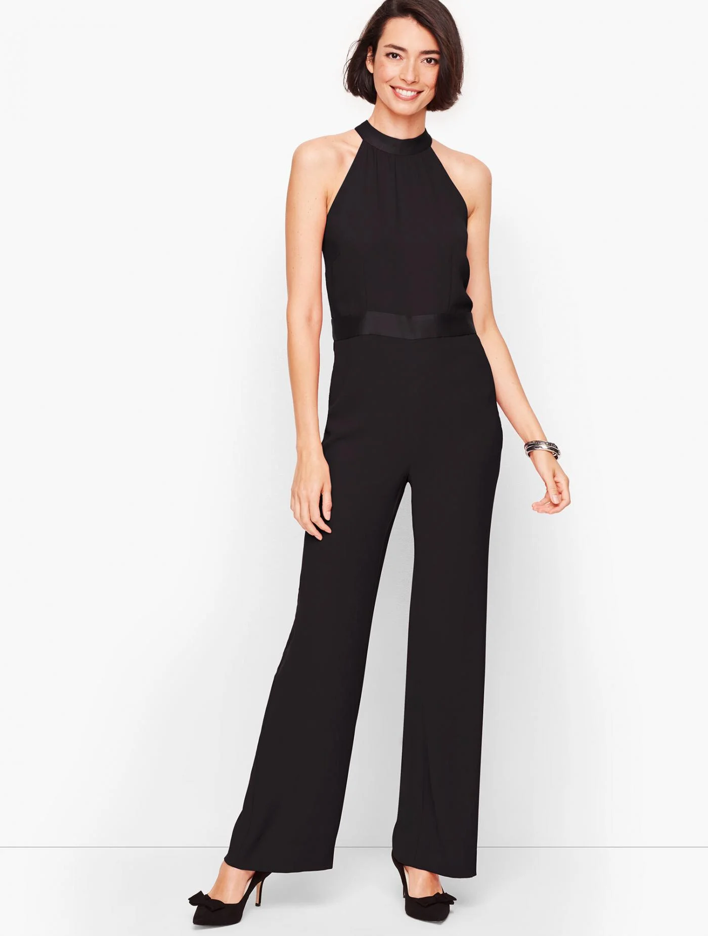 Dresses | Satin Crepe Halter Jumpsuit BLACK &#8211; Talbots Womens