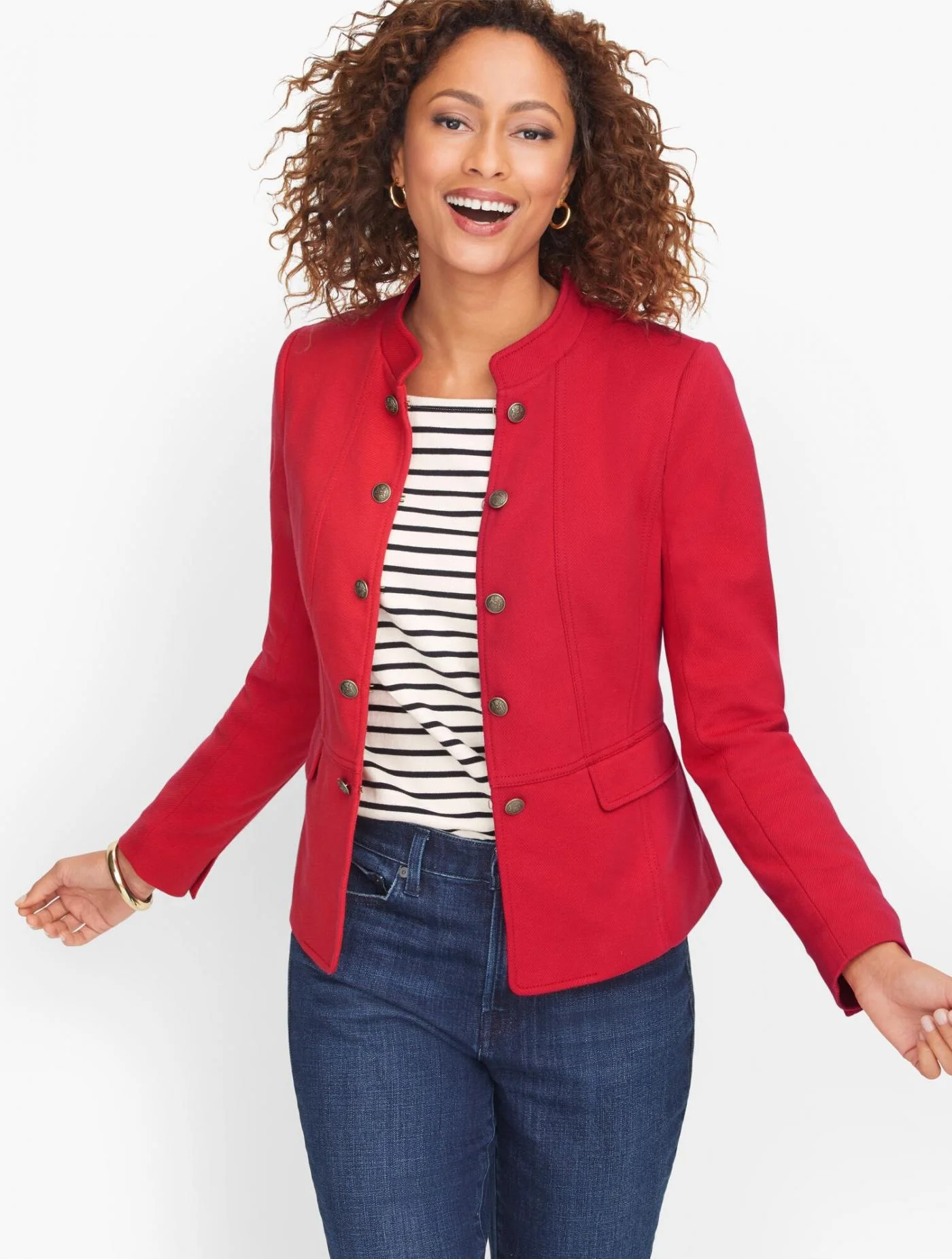 Jackets and Outerwear | Knit Twill Band Jacket RED POP &#8211; Talbots Womens