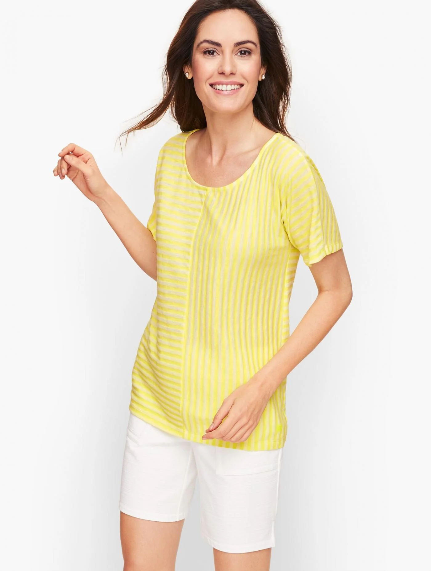 Tees and Knits | Mixed Stripe Center Seam Tee LEMON TONIC &#8211; Talbots Womens