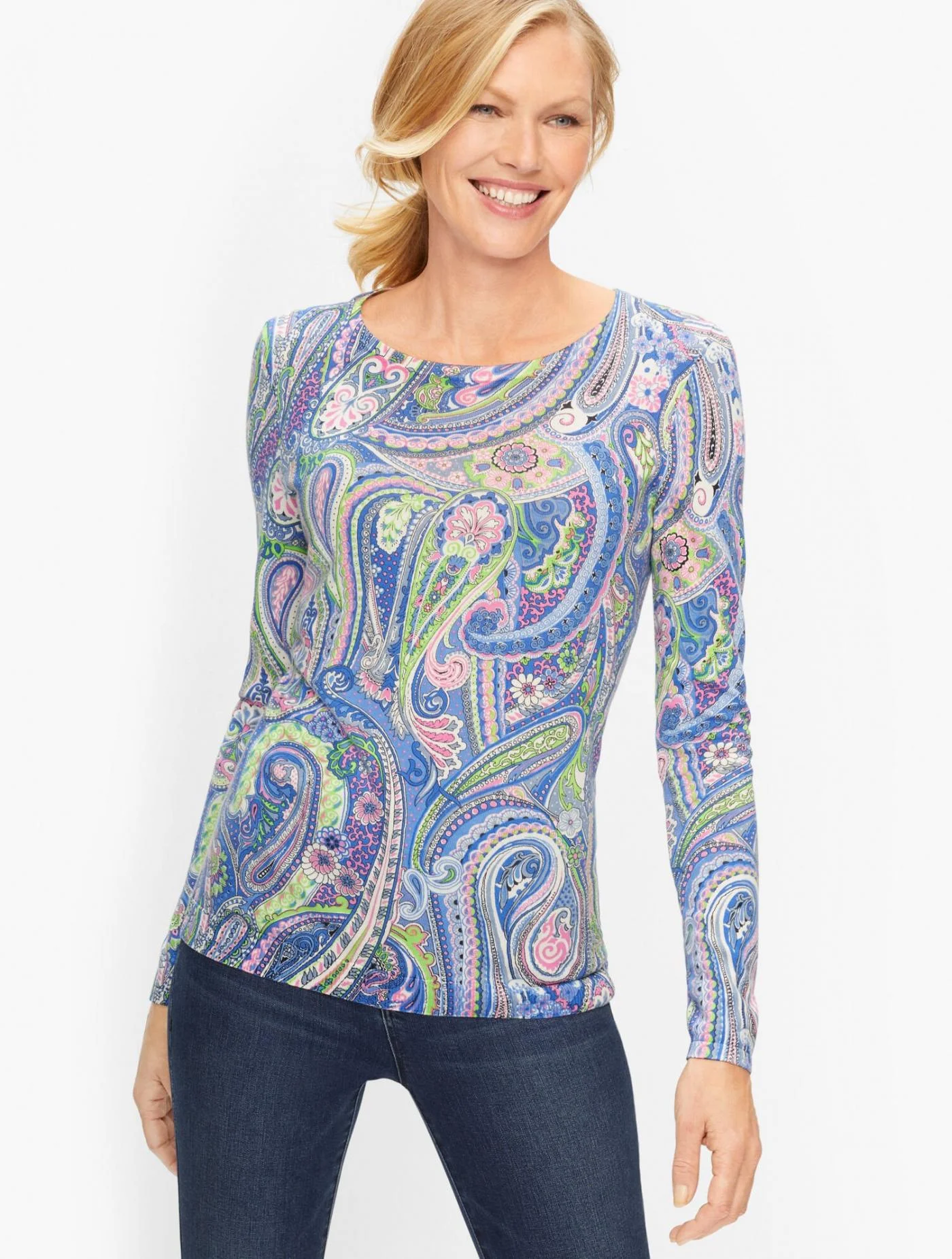 Sweaters | Jubilee Paisley Crewneck Sweater BLUE BLOSSOM &#8211; Talbots Womens