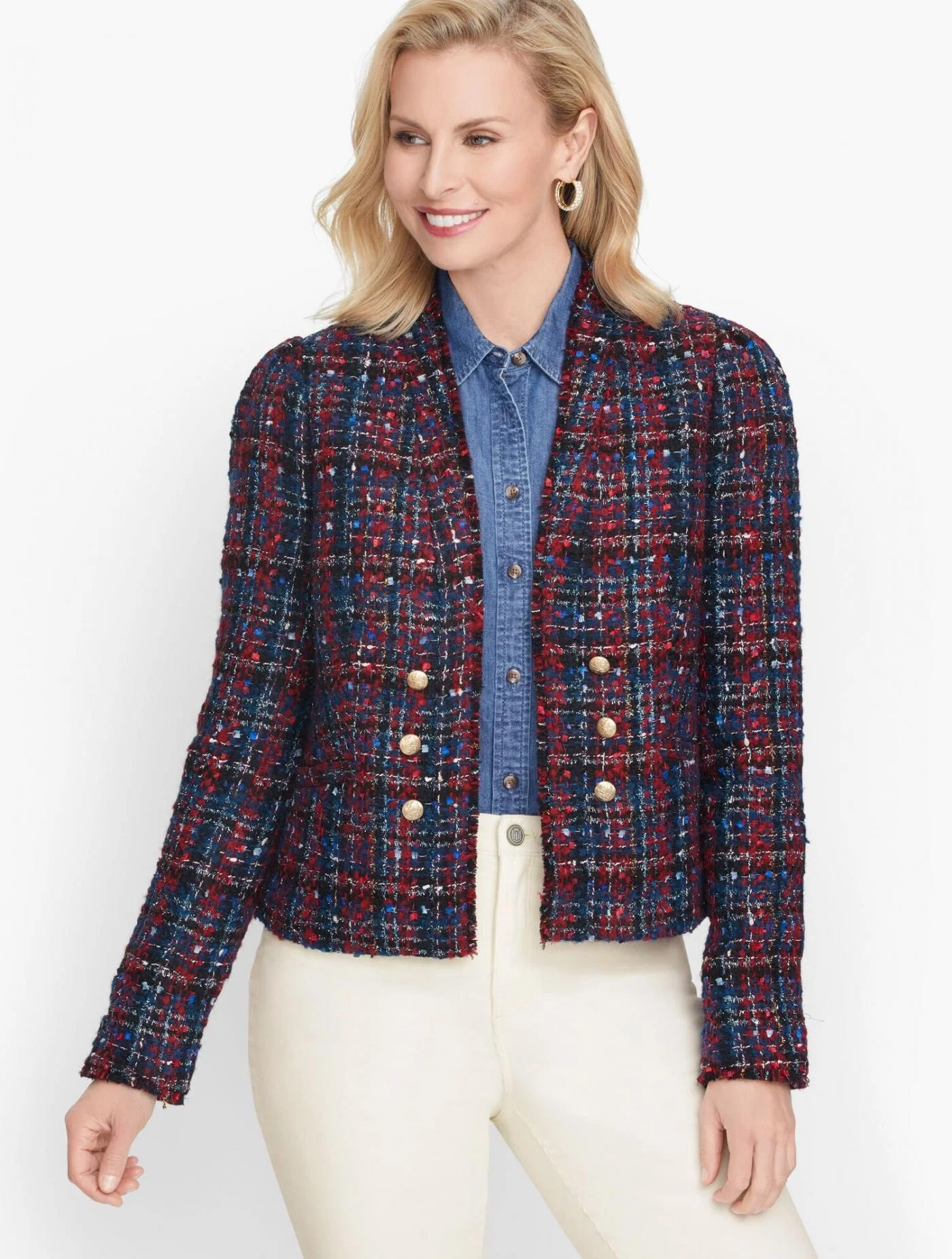 Jackets and Outerwear | Open Front Tailored Jacket BERRY MULTI &#8211; Talbots Womens