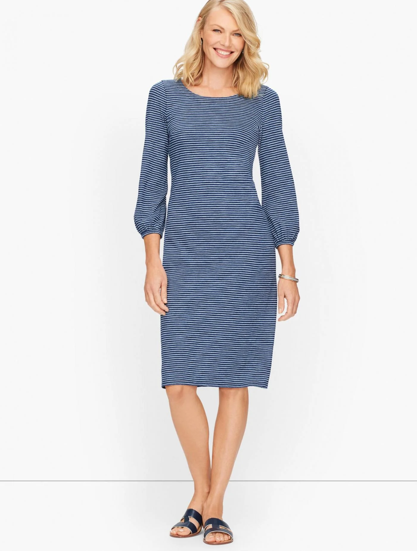 Dresses | Jersey Knit Stripe Dress &#8211; Denim Knit Stripe DELRAY WASH &#8211; Talbots Womens