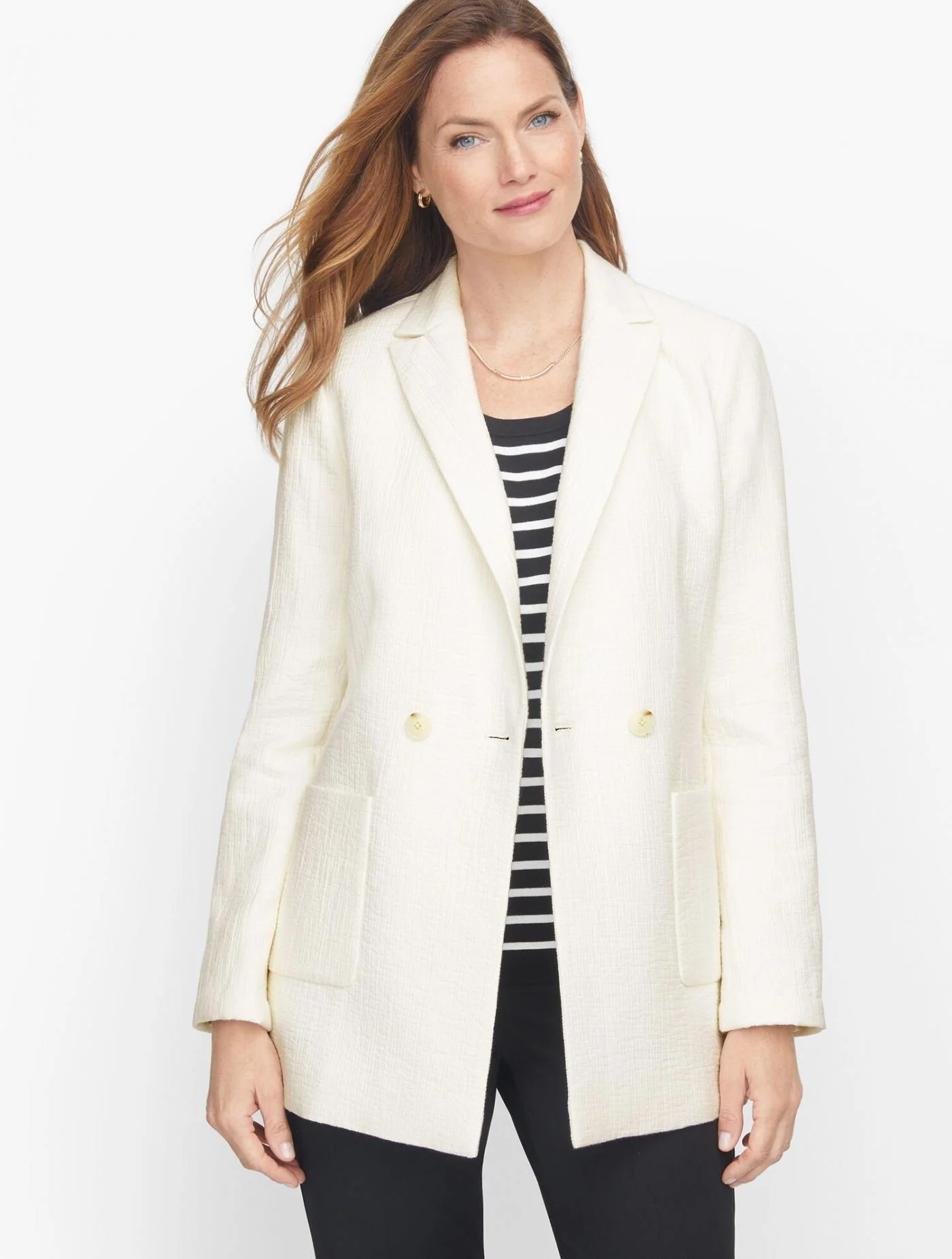 Jackets and Outerwear | Textured Double Breasted Blazer IVORY &#8211; Talbots Womens