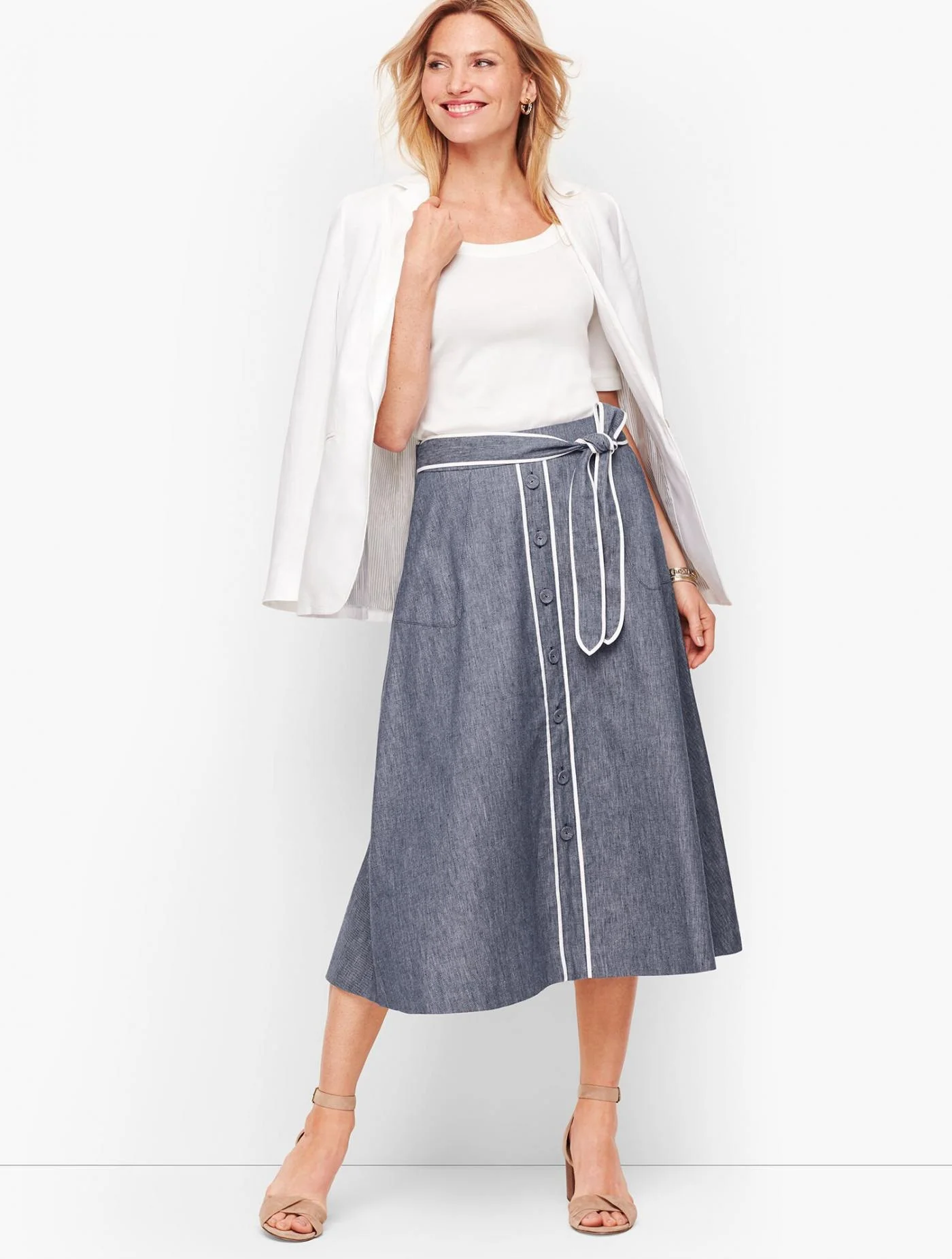 Skirts | Linen Blend Skirt MEDIUM CHAMBRAY &#8211; Talbots Womens