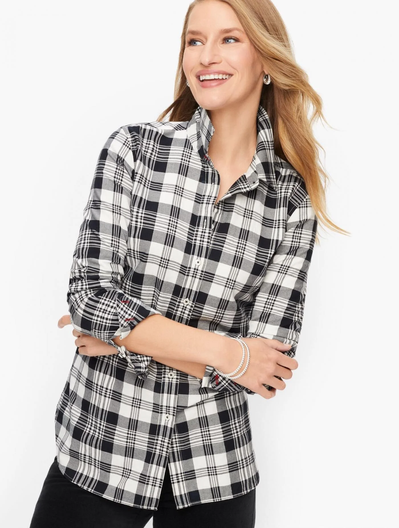 Blouses and Shirts | Classic Cotton Shirt &#8211; Casual Plaid BLACK/IVORY &#8211; Talbots Womens