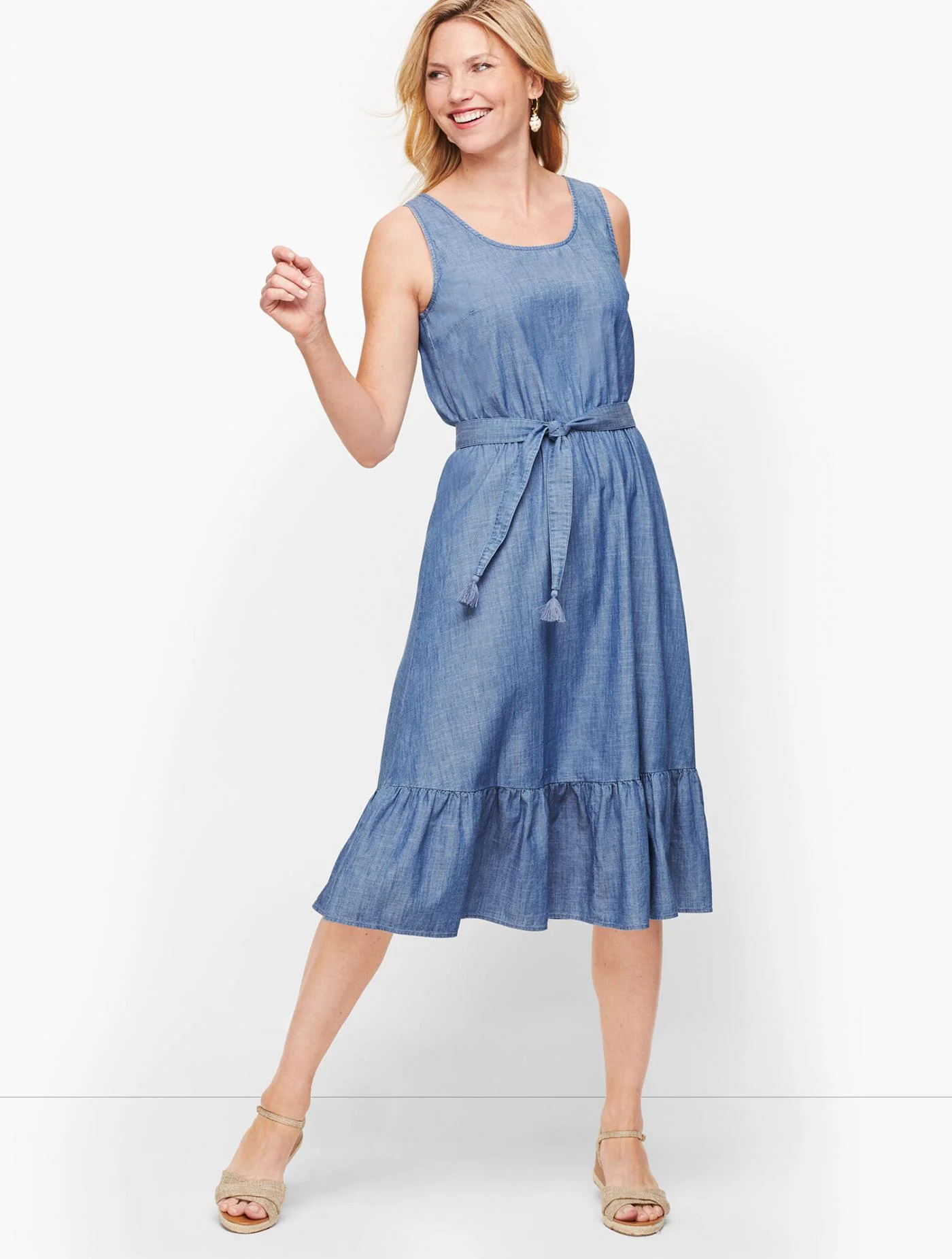 Dresses | Denim Flounce Hem Dress MONTAUK WASH &#8211; Talbots Womens