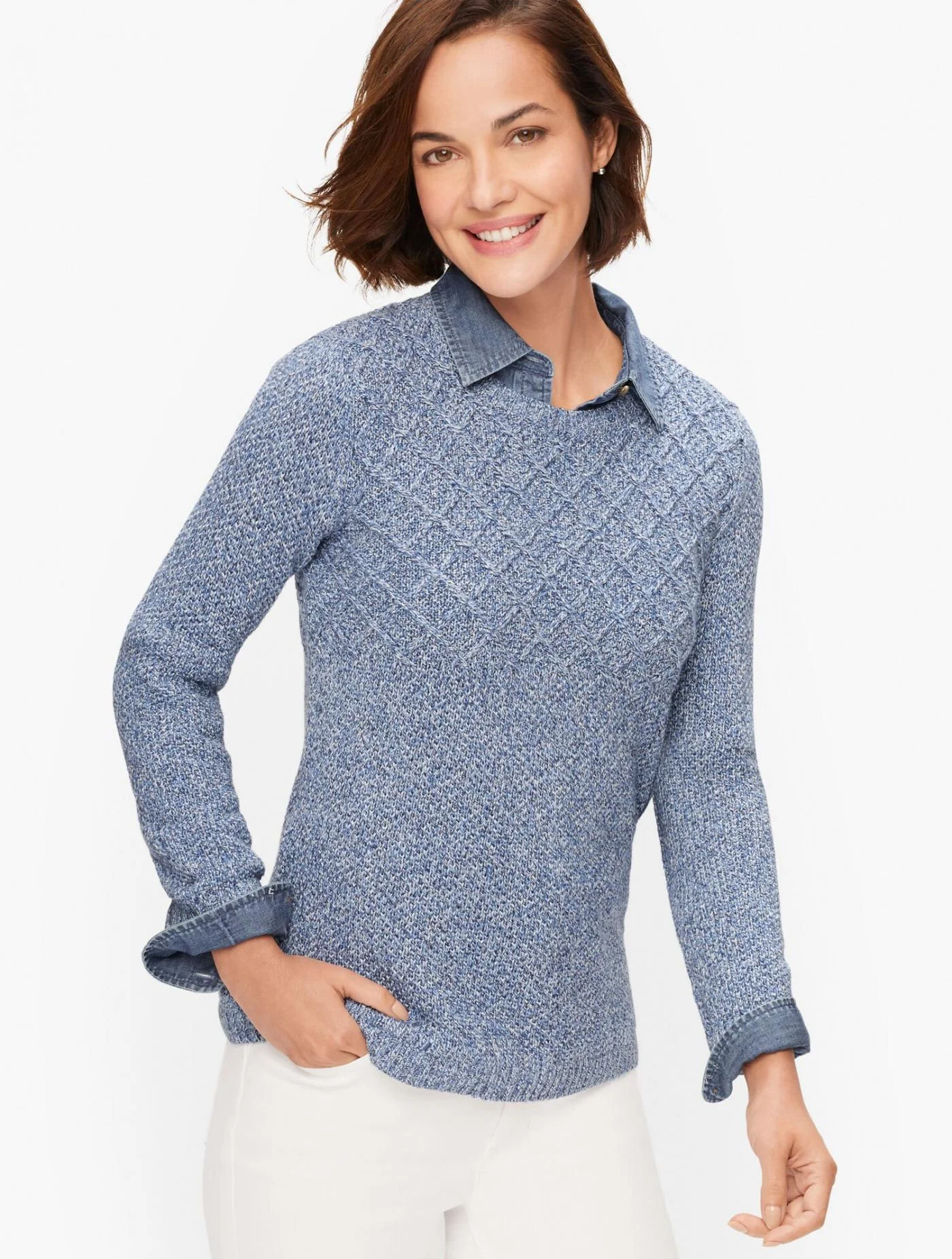 Sweaters | Marled Diamond Stitch Sweater ICICLE BLUE &#8211; Talbots Womens