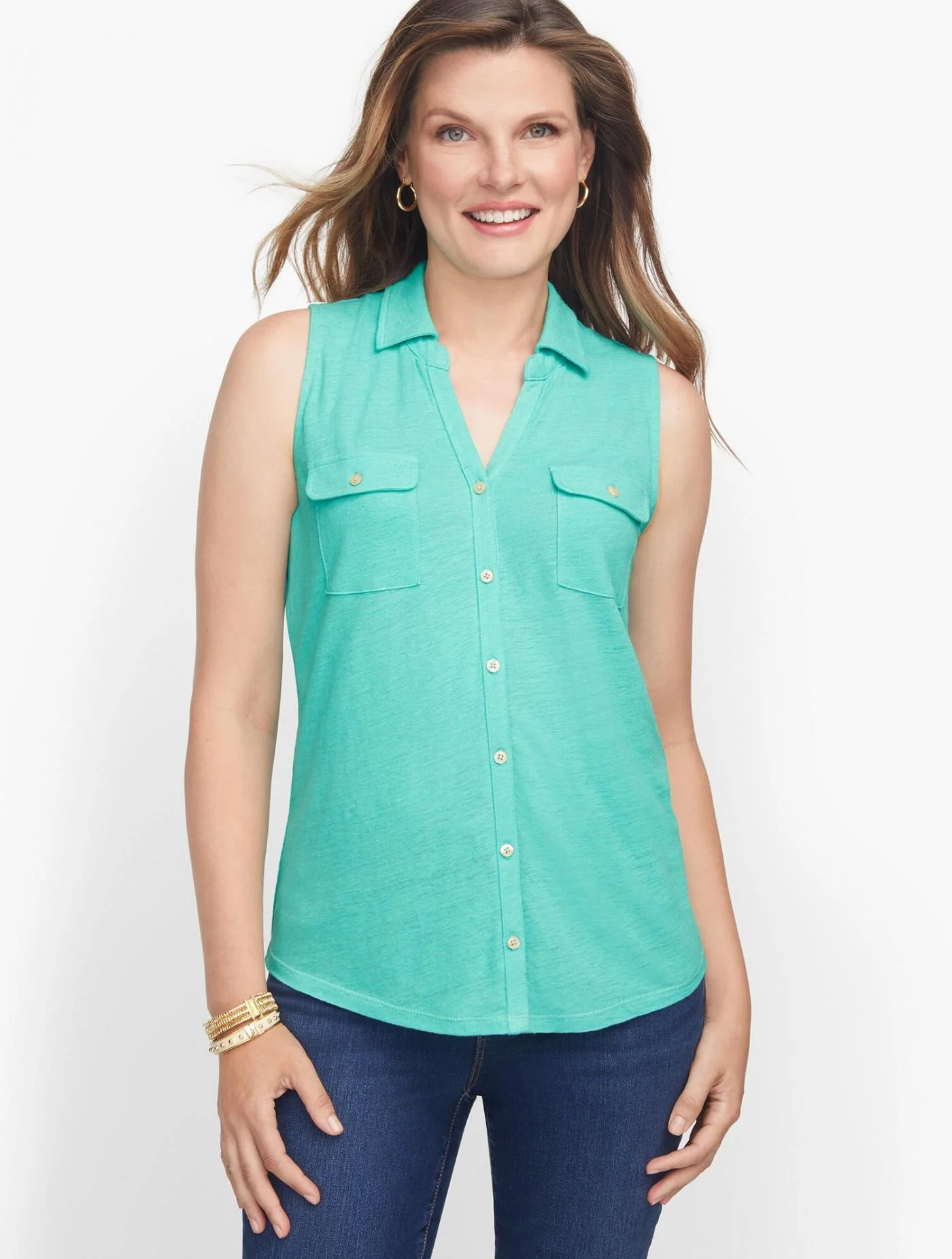 Tees and Knits | Soft Button Front Top LAGOON &#8211; Talbots Womens