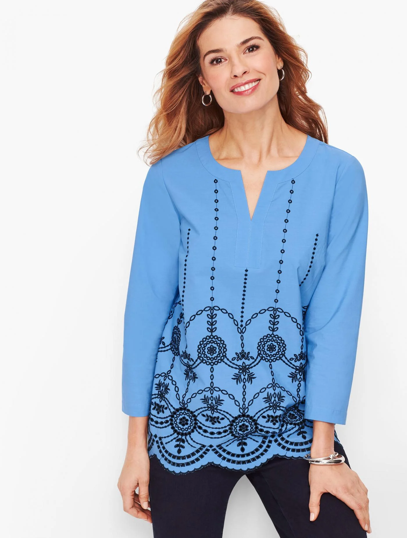 Blouses and Shirts | Eyelet Scallop Hem Tunic BLUE WAVE/INDIGO &#8211; Talbots Womens