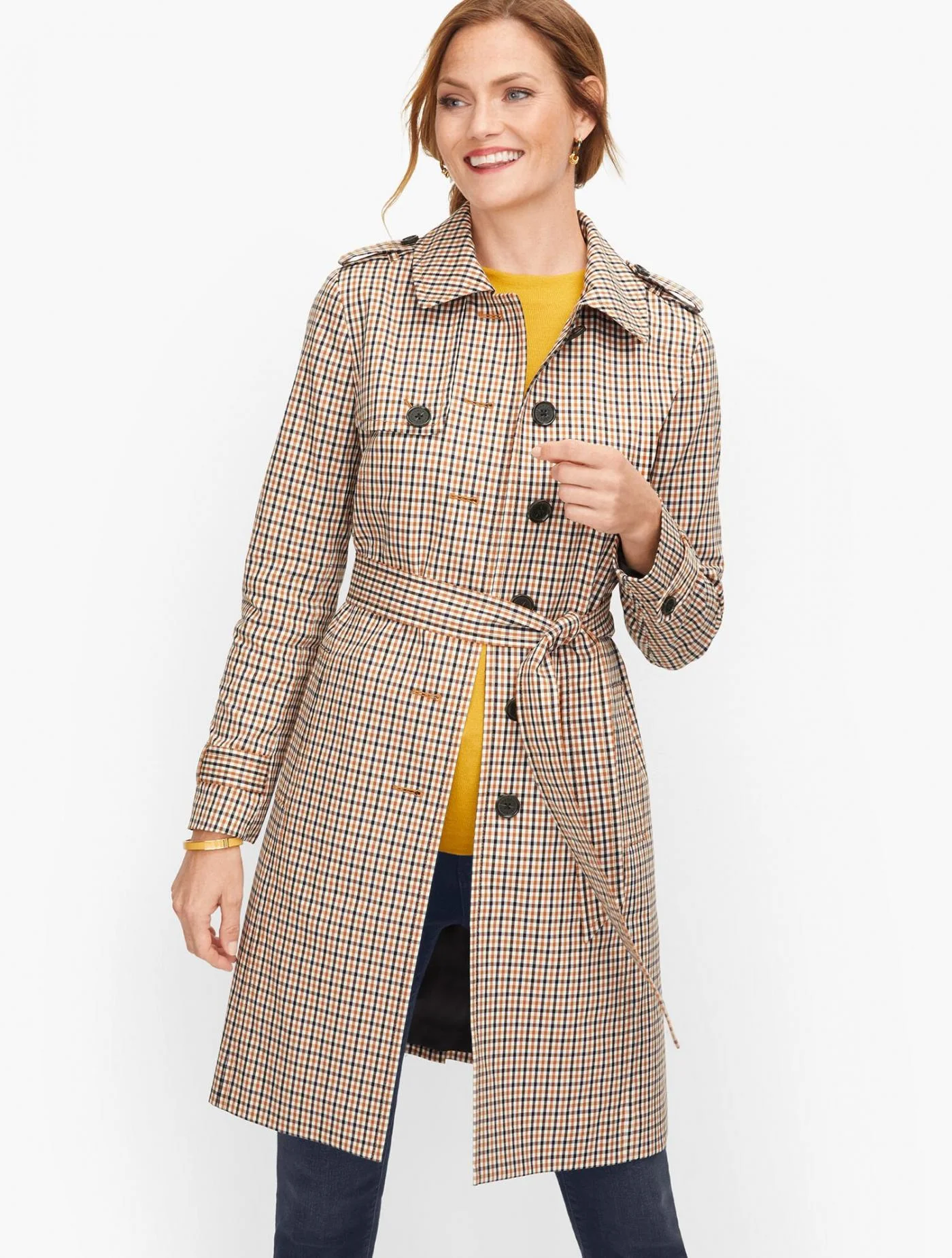 Jackets and Outerwear | Polished Plaid Trench Coat SPICE MULTI &#8211; Talbots Womens