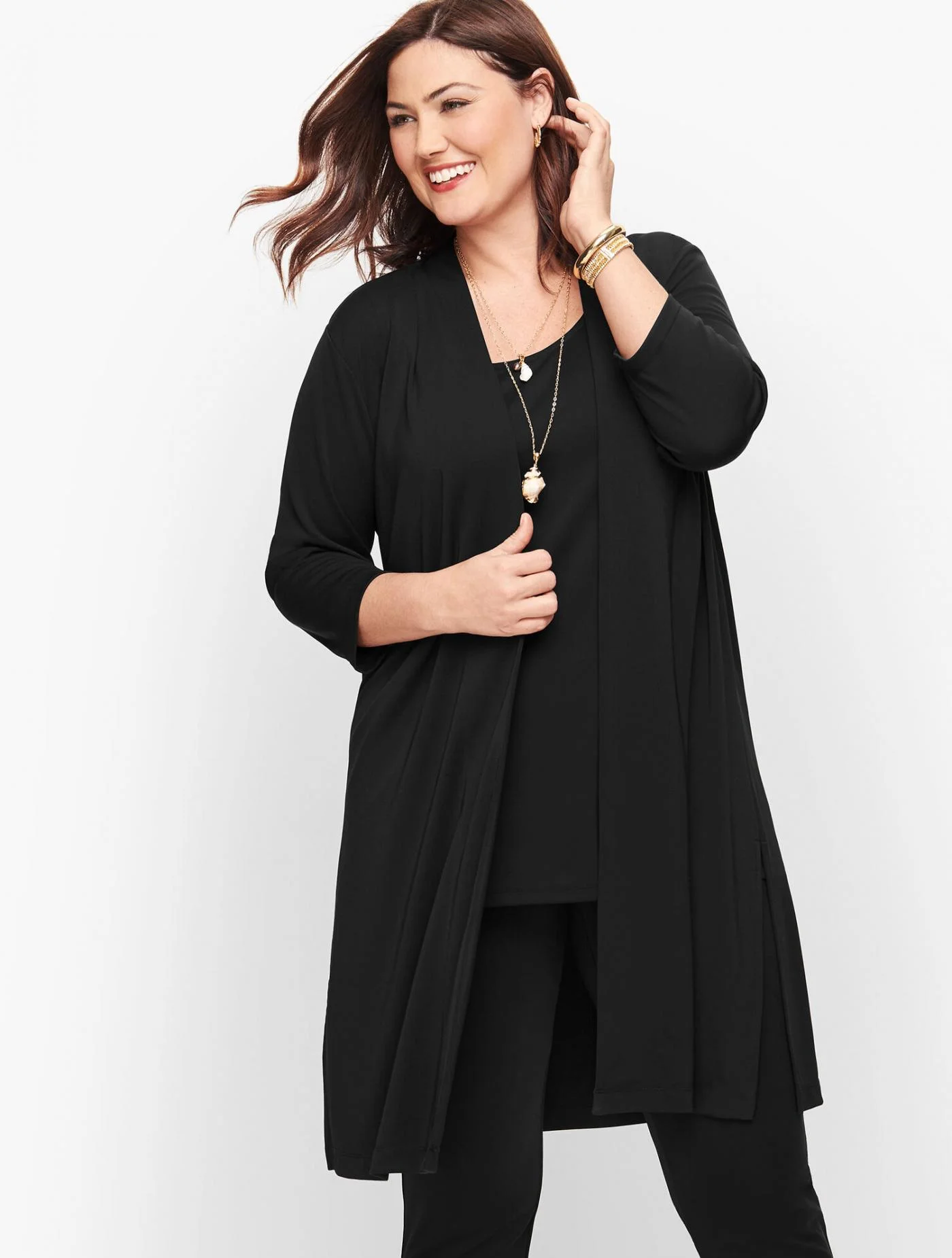 Tees and Knits | Knit Jersey Open Cardigan  BLACK &#8211; Talbots Womens