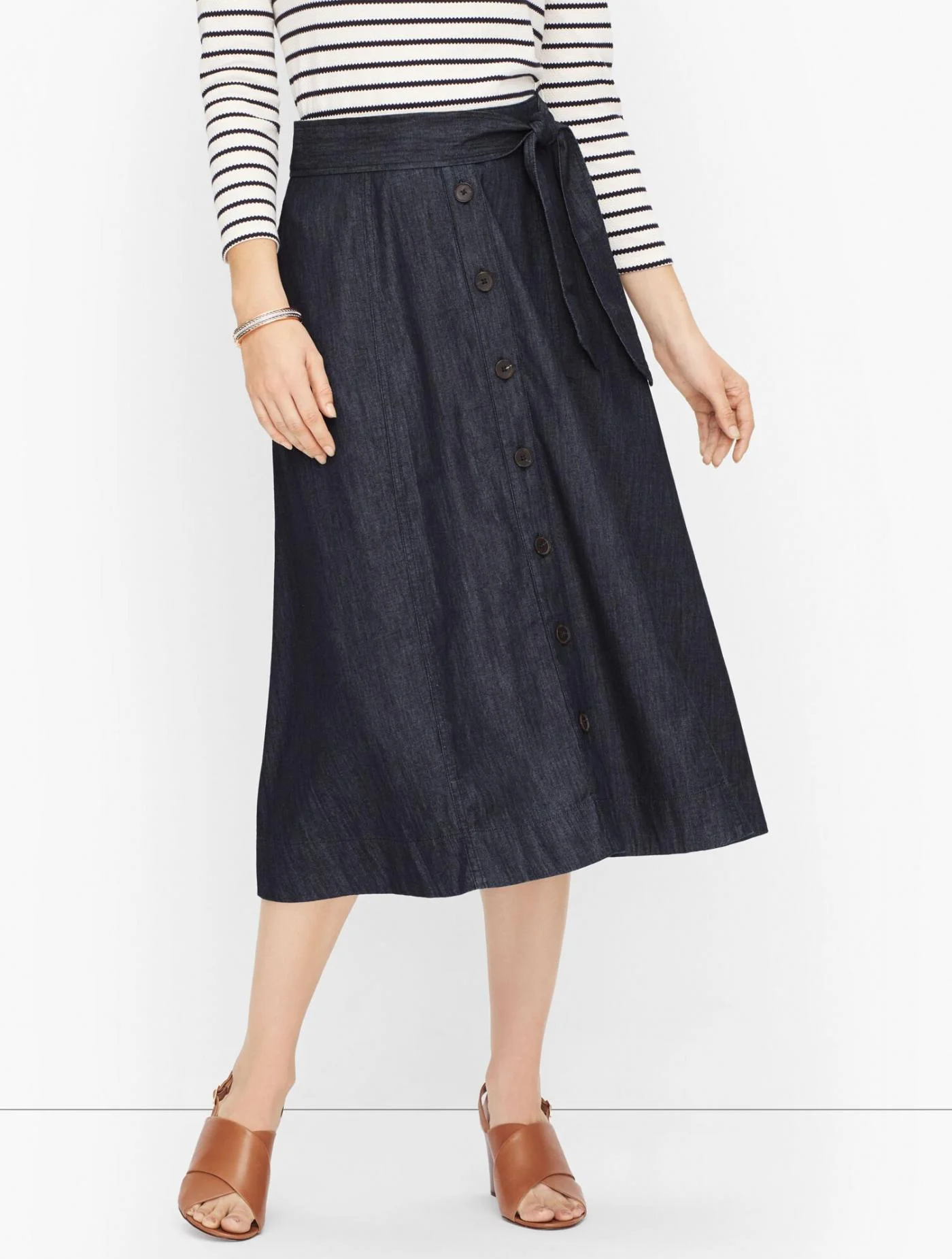 Skirts | Denim Button Front Full Skirt BREAKERS WASH &#8211; Talbots Womens