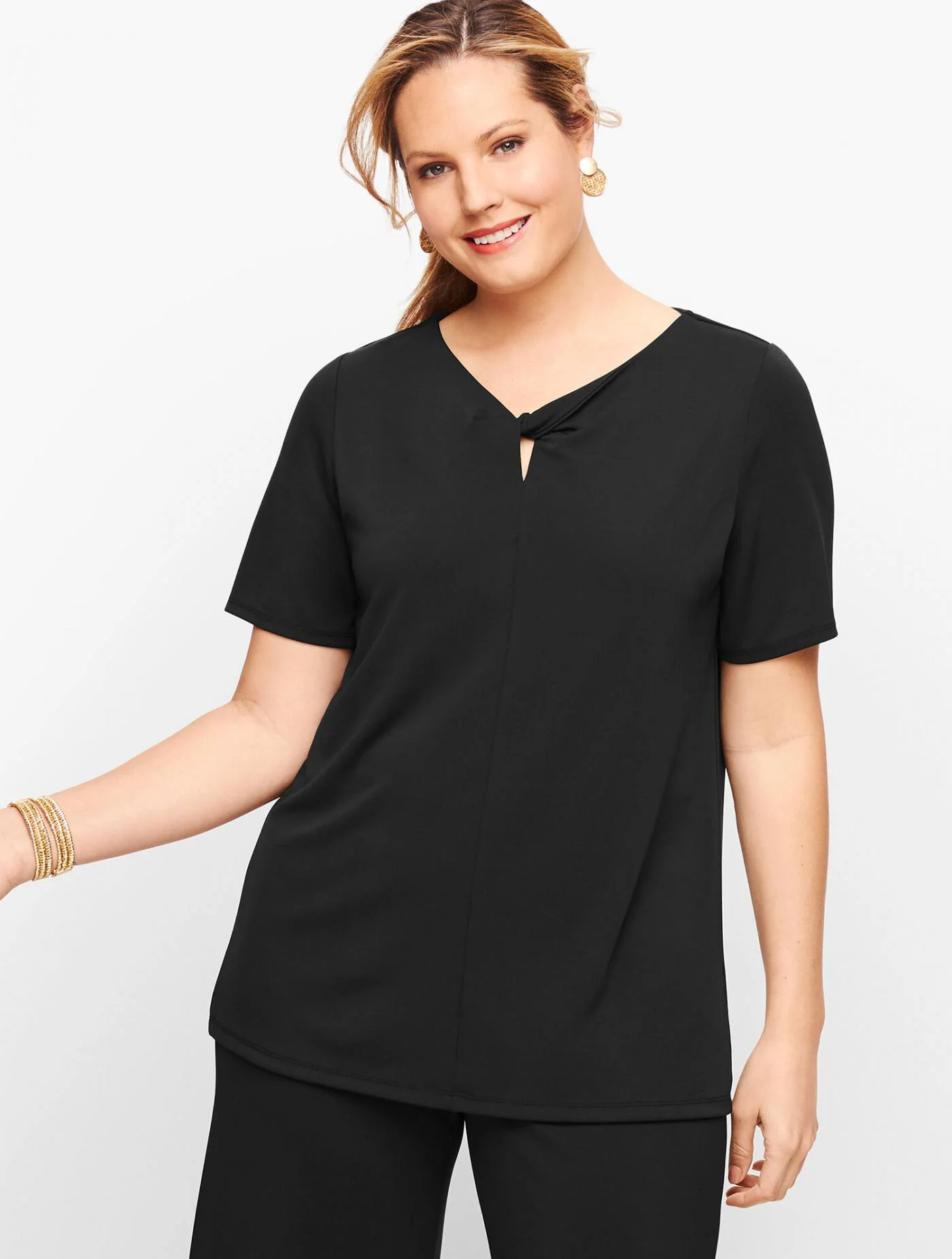 Tees and Knits | Knit Jersey Keyhole Twist Top  BLACK &#8211; Talbots Womens