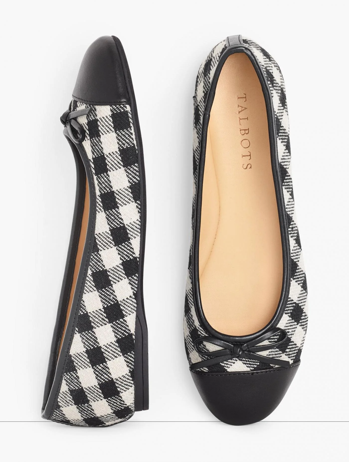 Flats | Penelope Cap Toe Ballet Flats &#8211; Buffalo Check IVORY/BLACK &#8211; Talbots Womens