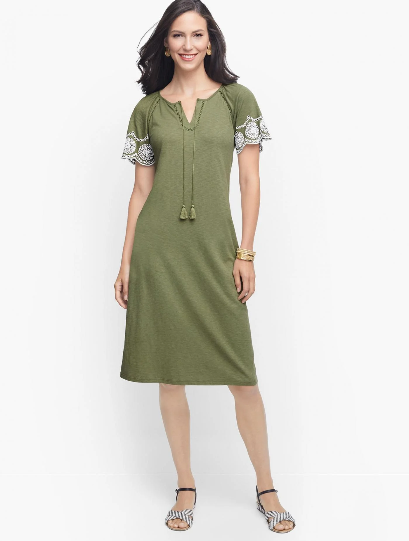 Dresses | Embroidered Sleeve Knit Shift Dress SAGEBRUSH &#8211; Talbots Womens