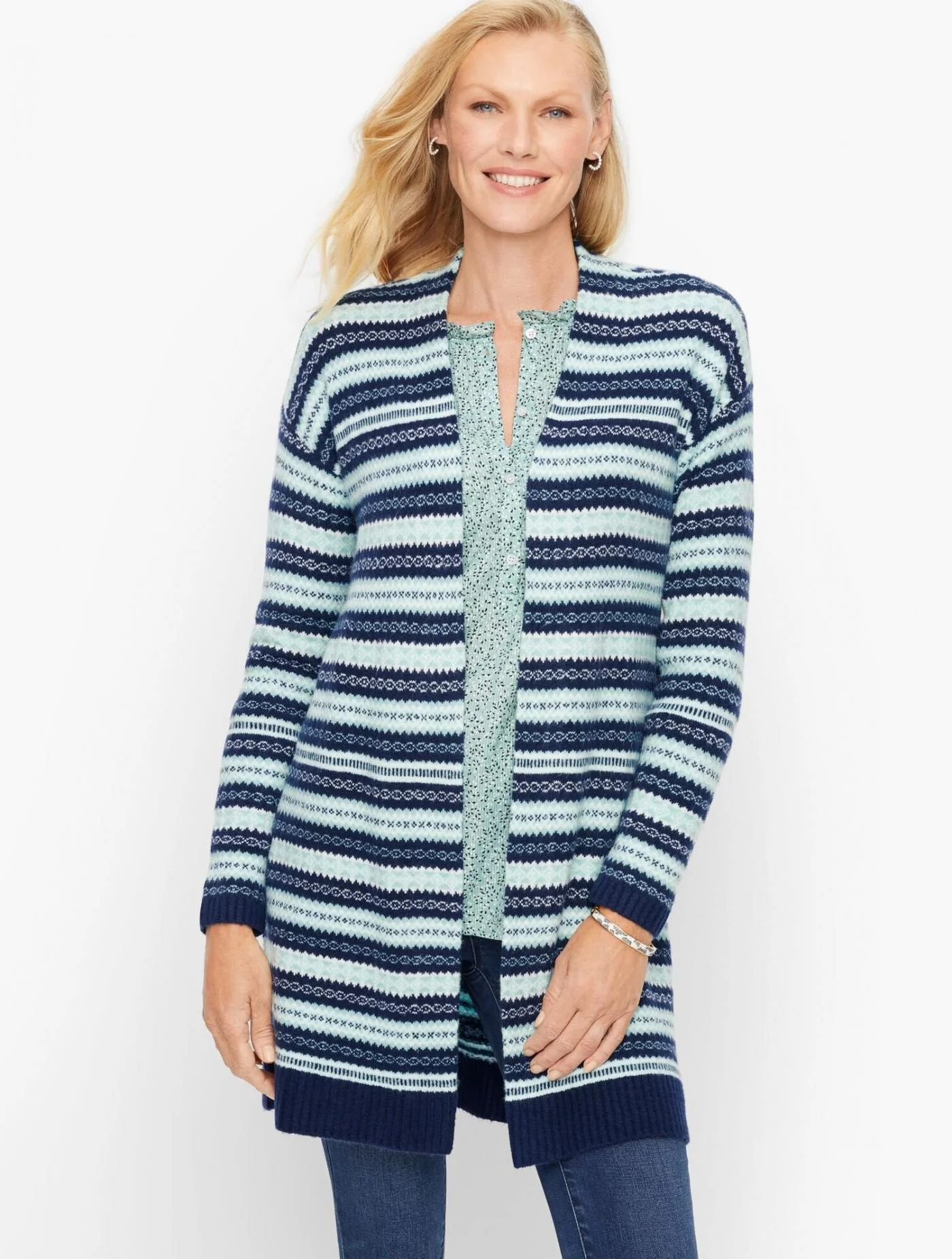 Sweaters | Fair Isle Open Front Cardigan INDIGO MULTI &#8211; Talbots Womens