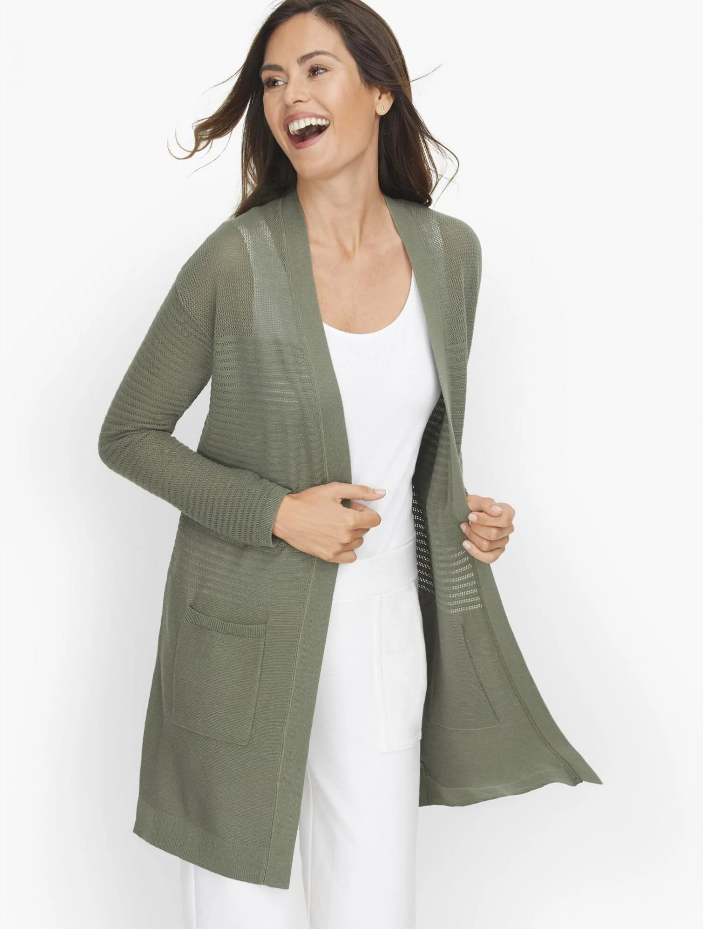 Sweaters | Mixed Stitch Open Cardigan SUMMER SAGE &#8211; Talbots Womens