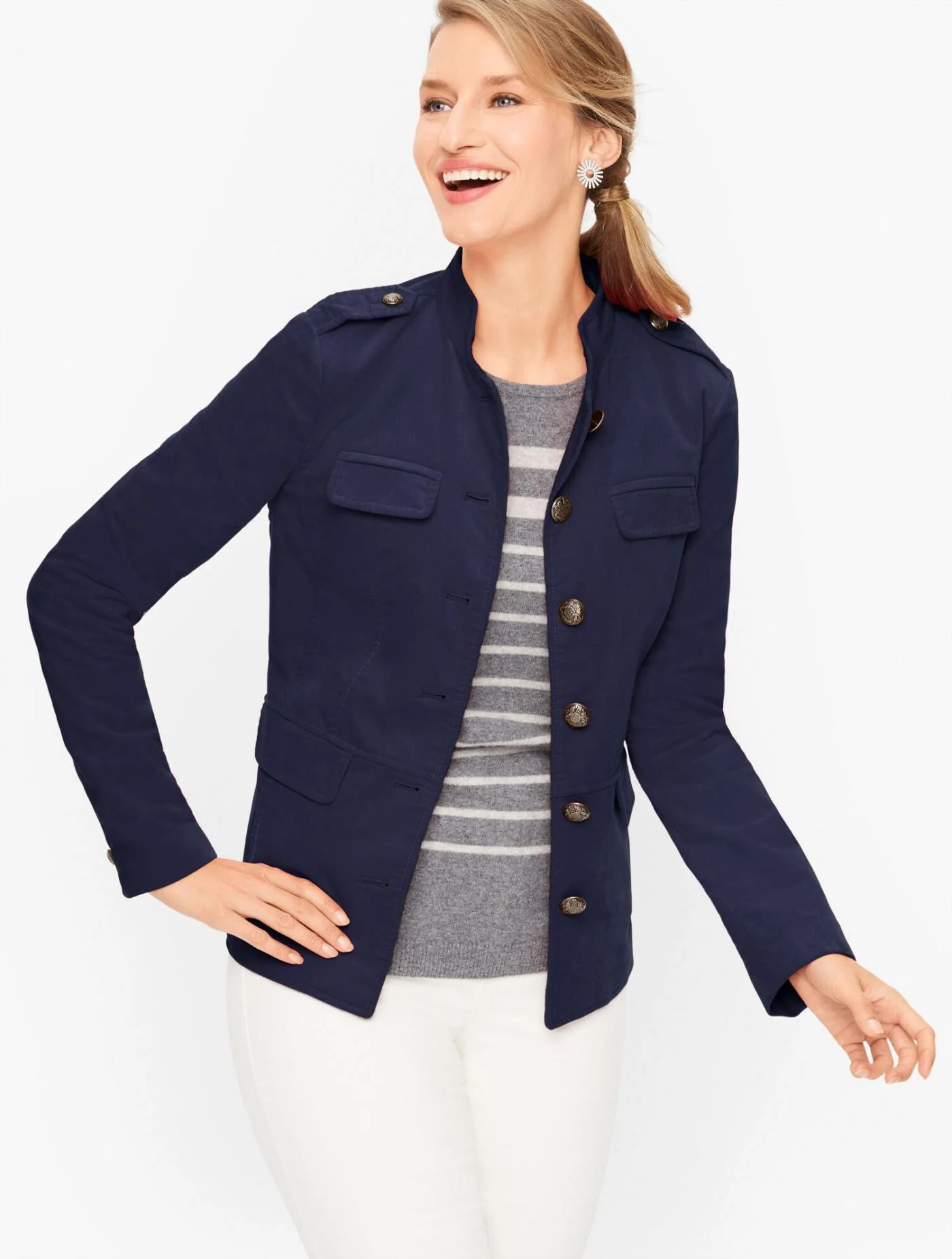 Jackets and Outerwear | Velveteen Band Collar Jacket INDIGO BLUE &#8211; Talbots Womens