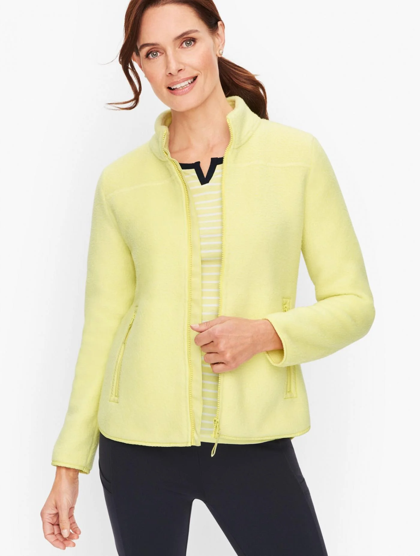 Jackets and Outerwear | Sherpa Woven Trim Jacket &#8211; Solid CITRUS HONEY &#8211; Talbots Womens